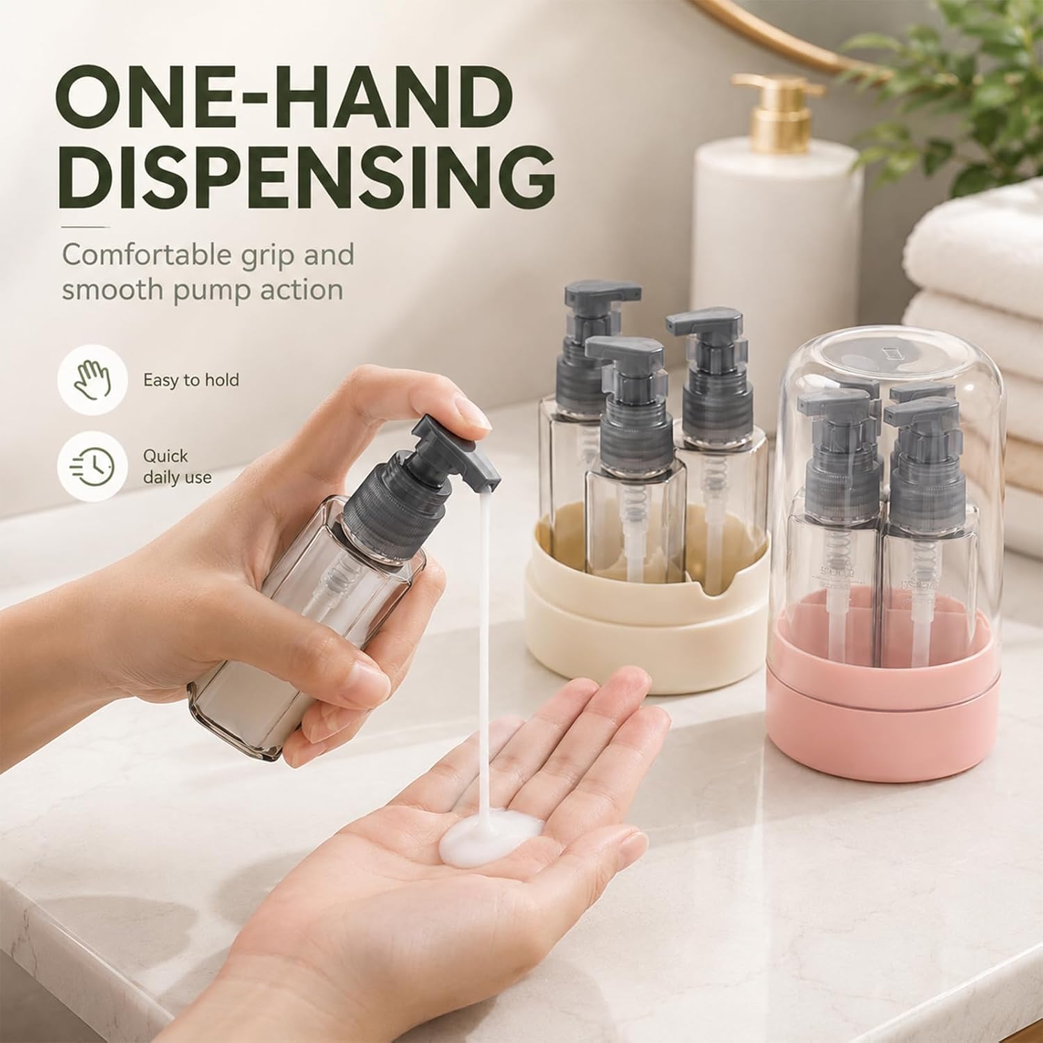 4 in 1 Travel Dispenser Bottle, 4 Pack 30ML Travel Bottles (Pink)