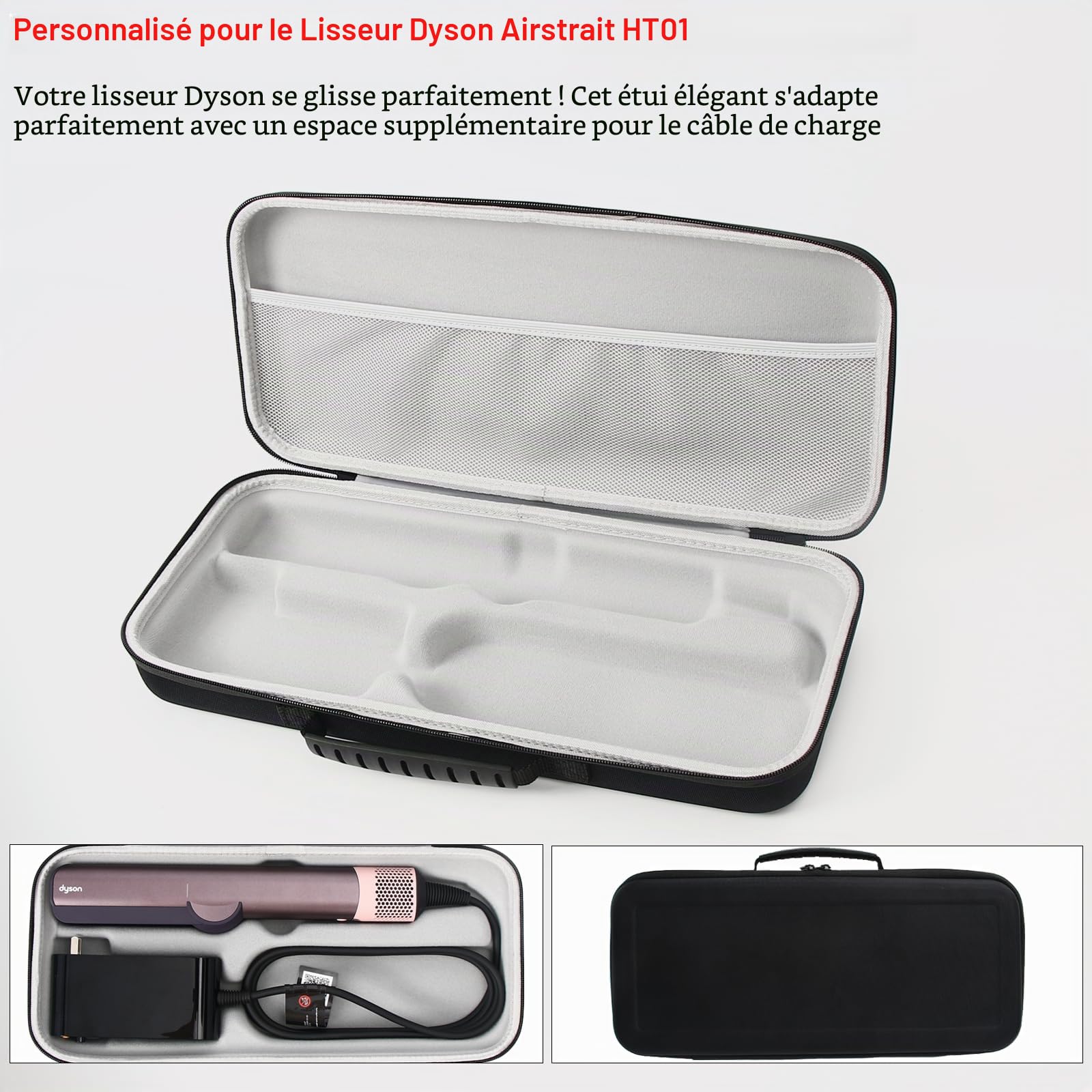 Étui de voyage rigide compatible Dyson Airstraight HT01, étanche et résistant aux chocs (noir)