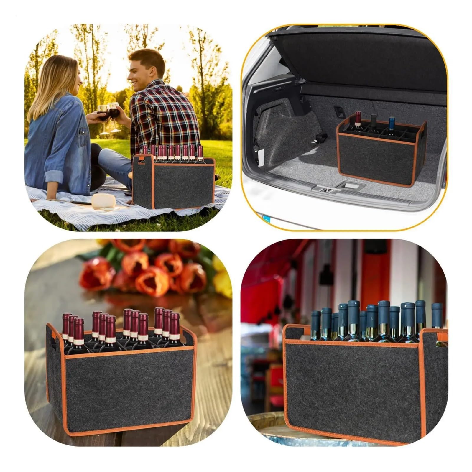 2PCS 12 Bottle Felt Wine Carrier Storage Box with Divider Liquor Tote with Comfort Handle Portable Travel Bag für Wein & Bier
