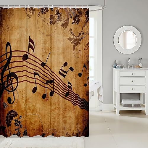 Miniatura 2 de Manfei Musical Shower Curtains Retro Musical Notes Print Bathroom Curtains for Kids Boys Girls Room Decor, Music Theme Waterproof Bath Curtains with