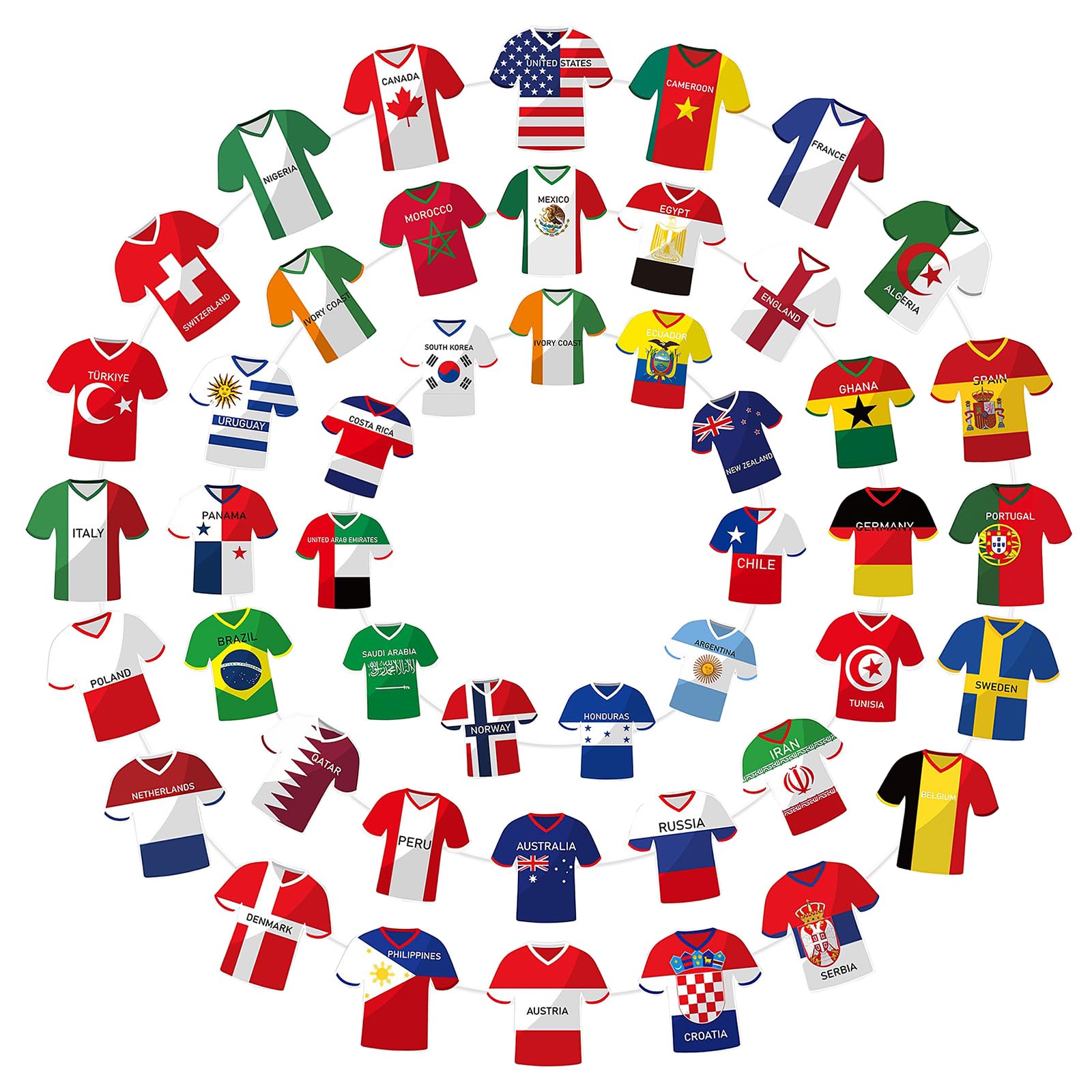 World Cup Football 2026 Bunting – Jersey Shape Flags Banner Decoration, World Cup Bunting for Home, Pub & Garden, Bunting Decorations for Watch Parties, BBQ, Birthday, Fan Events