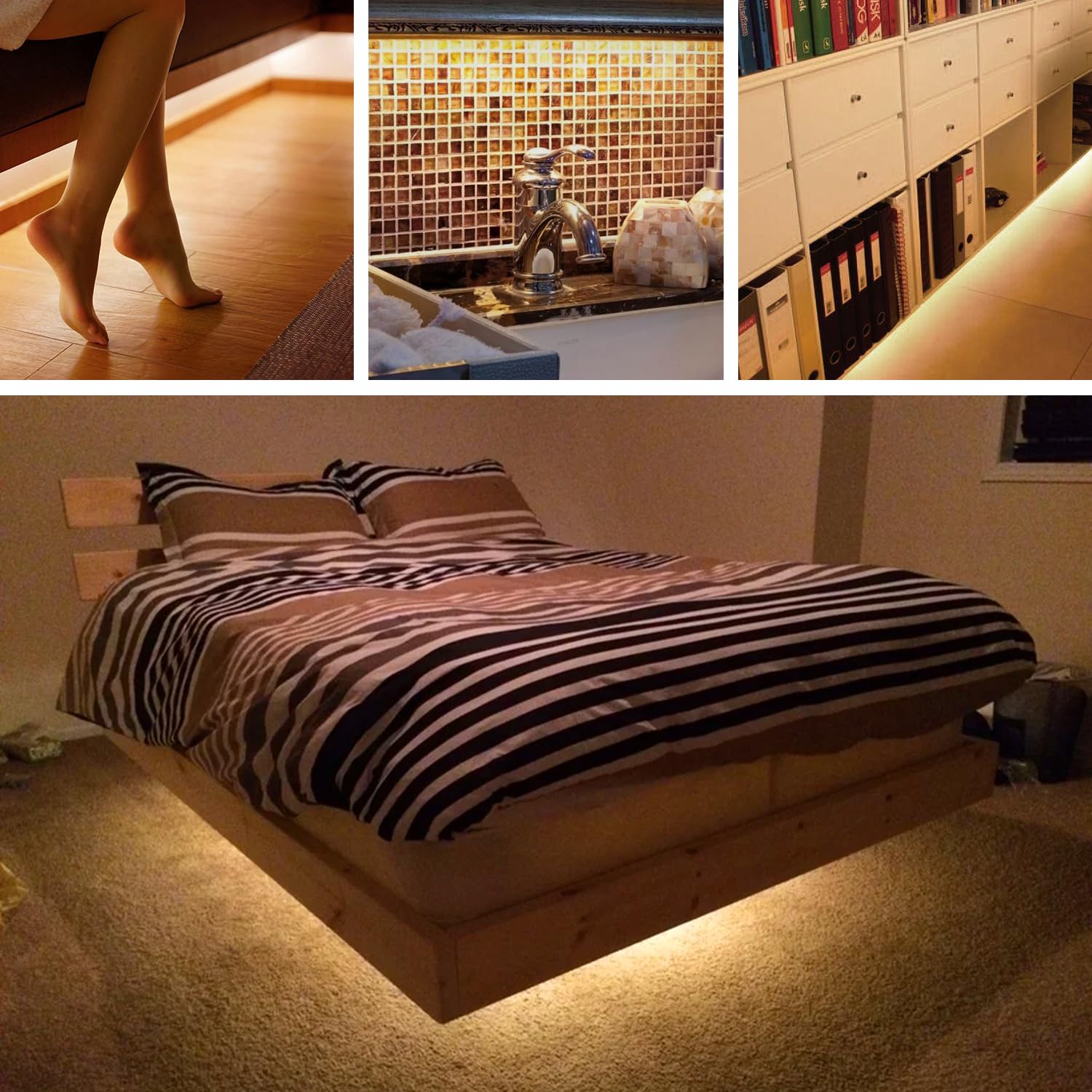 UNIKS 1.5M 45LED Luce Armadio Striscia LED Striscia a Batteria con Sensore di Movimento. 3000K Bianco Caldo Luce Notturna per Camera da letto, Guardaroba, Corridoio e scale.