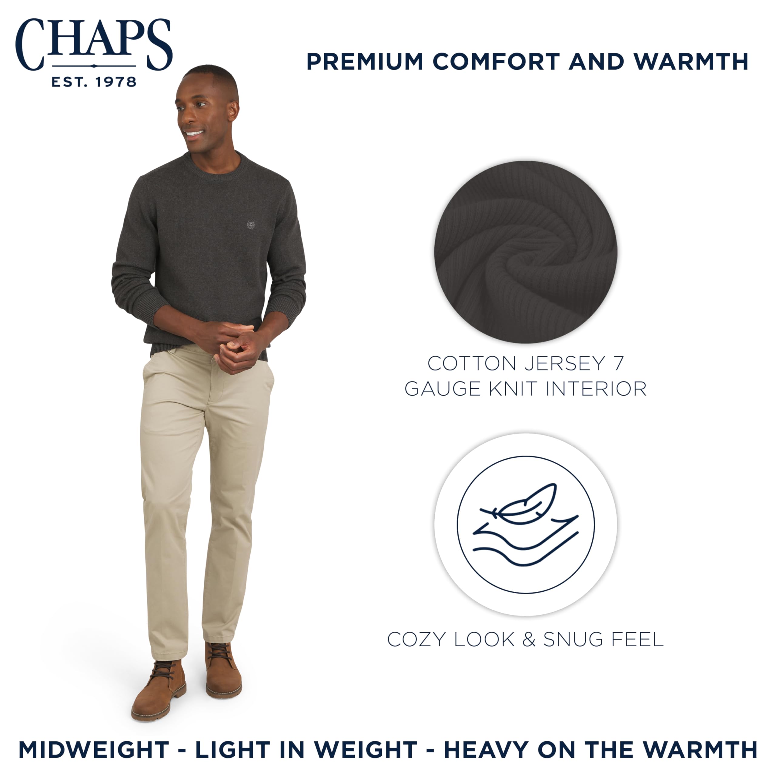 Chaps Herren Classic Fit Long Sleeve Cotton Jersey Midweight Crewneck Sweater Pullover (1er Pack)