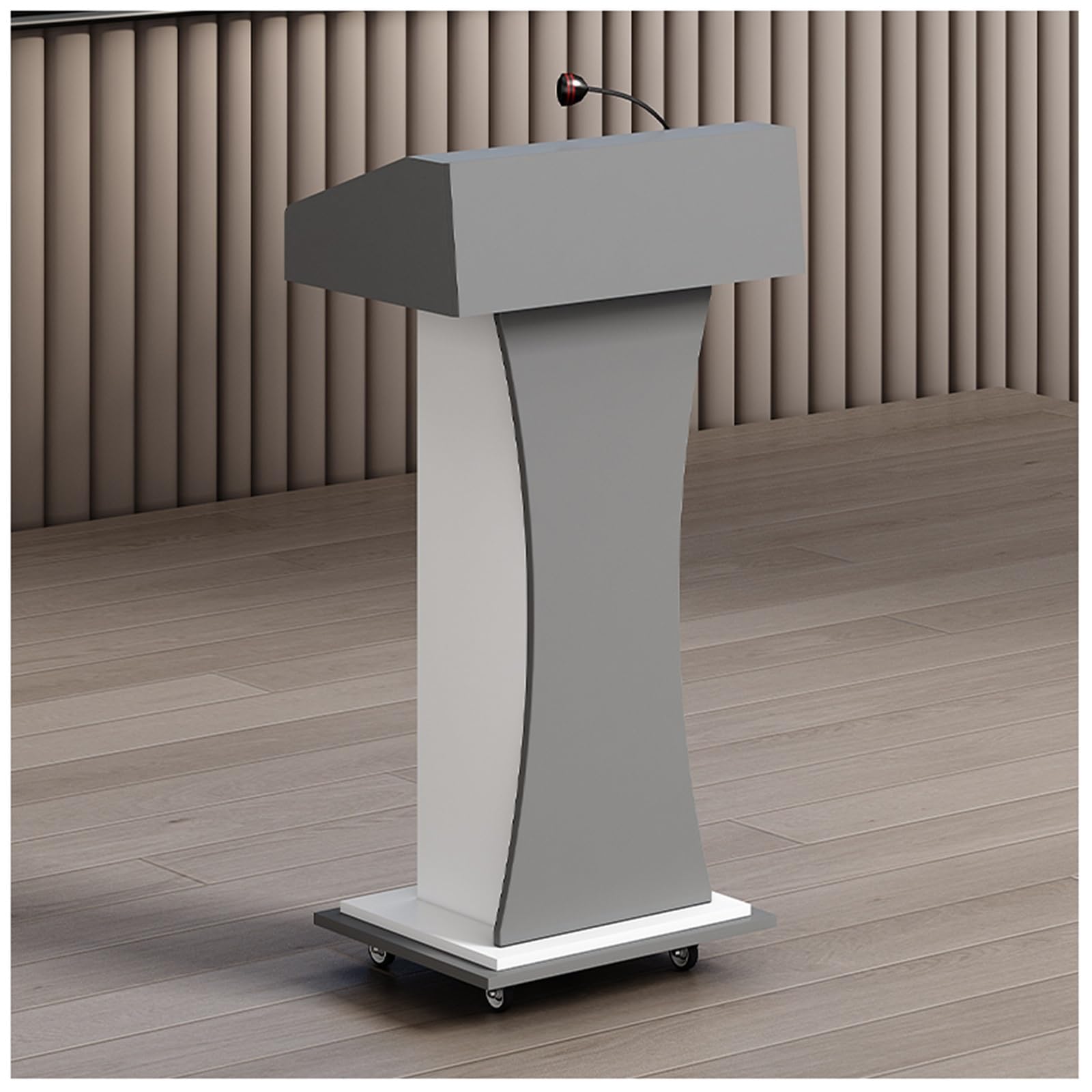 Comptoir de Réception en Bois Pupitre de Bureau Podium de Conférence Panneaux Épais de 16mm Étagères de Rangement à Deux Niveaux à Hauteur Réglable roulettes Pivotantes Verrouillables(Gray)