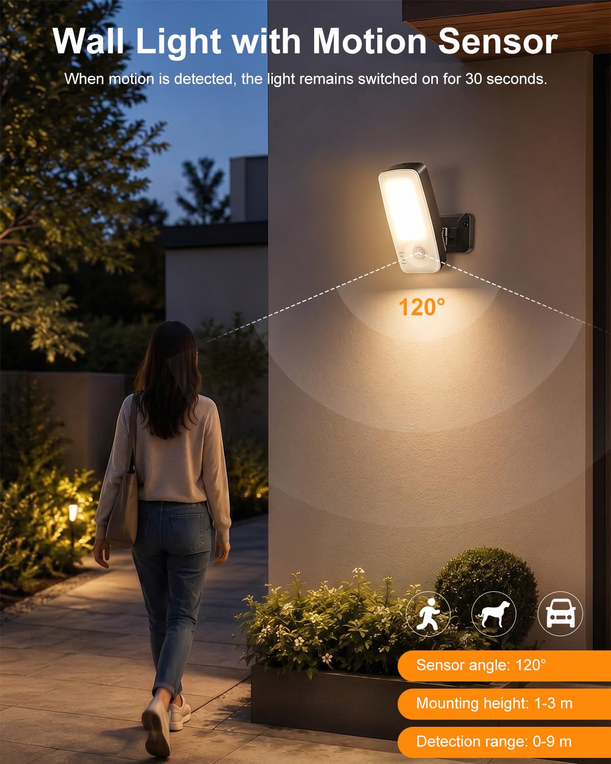 Außenwandleuchte mit Bewegungsmelder, 10000mAh Akku Aussenlampe mit 3 Modi 3000K-6000K Wandleuchte, IP65 Wasserdichte Außenleuchte für Garage, Garten, Hof, Haustüren