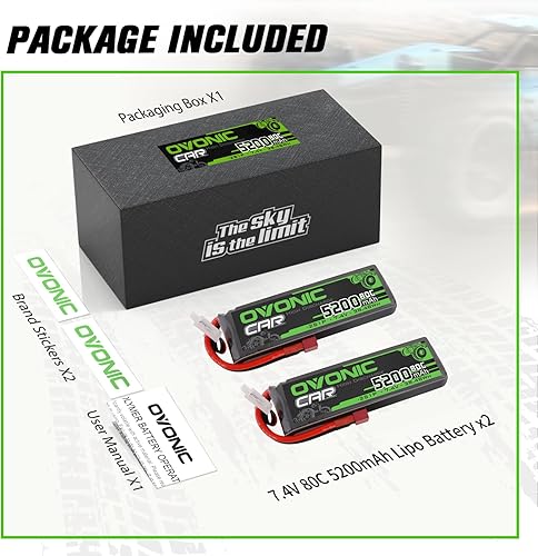 Miniatura 6 de OVONIC Batería Lipo de 7.4V 2S 5200mAh 80C Soft Case Battery Dean-Style T Plug con carcasa para vehículos RC 18 110 RC Slash RC Buggy Truggy RC