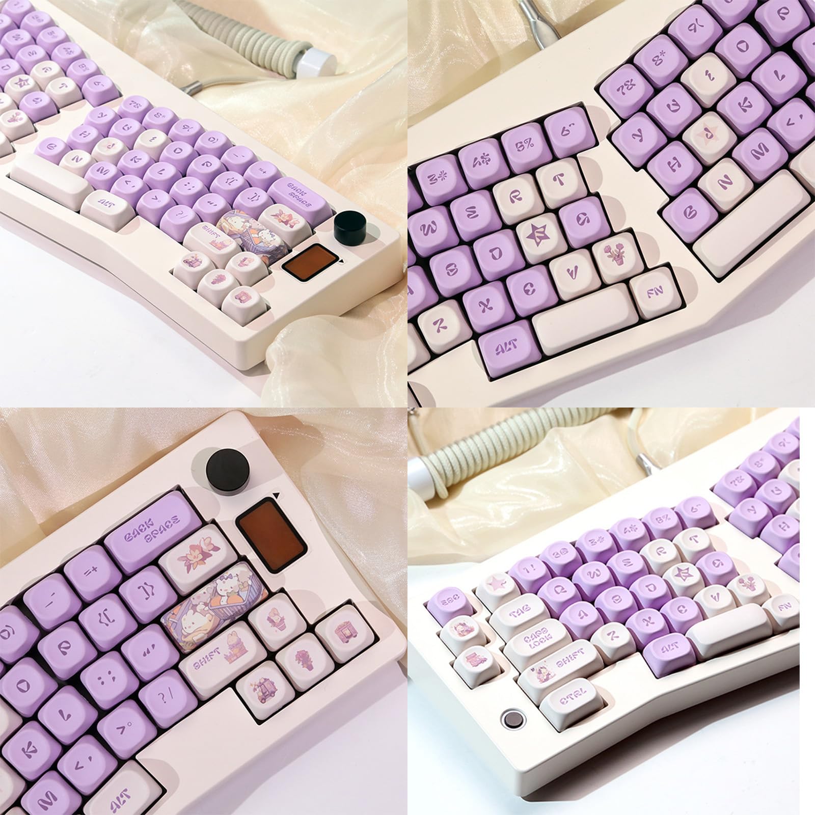 Ensemble de Touches Rondes Violettes en PBT 131 Touches avec Profil MOA de Lapin Mignon pour Filles et Enfants, Clavier personnalisé pour Clavier de Jeu mécanique à Disposition ANSI,A