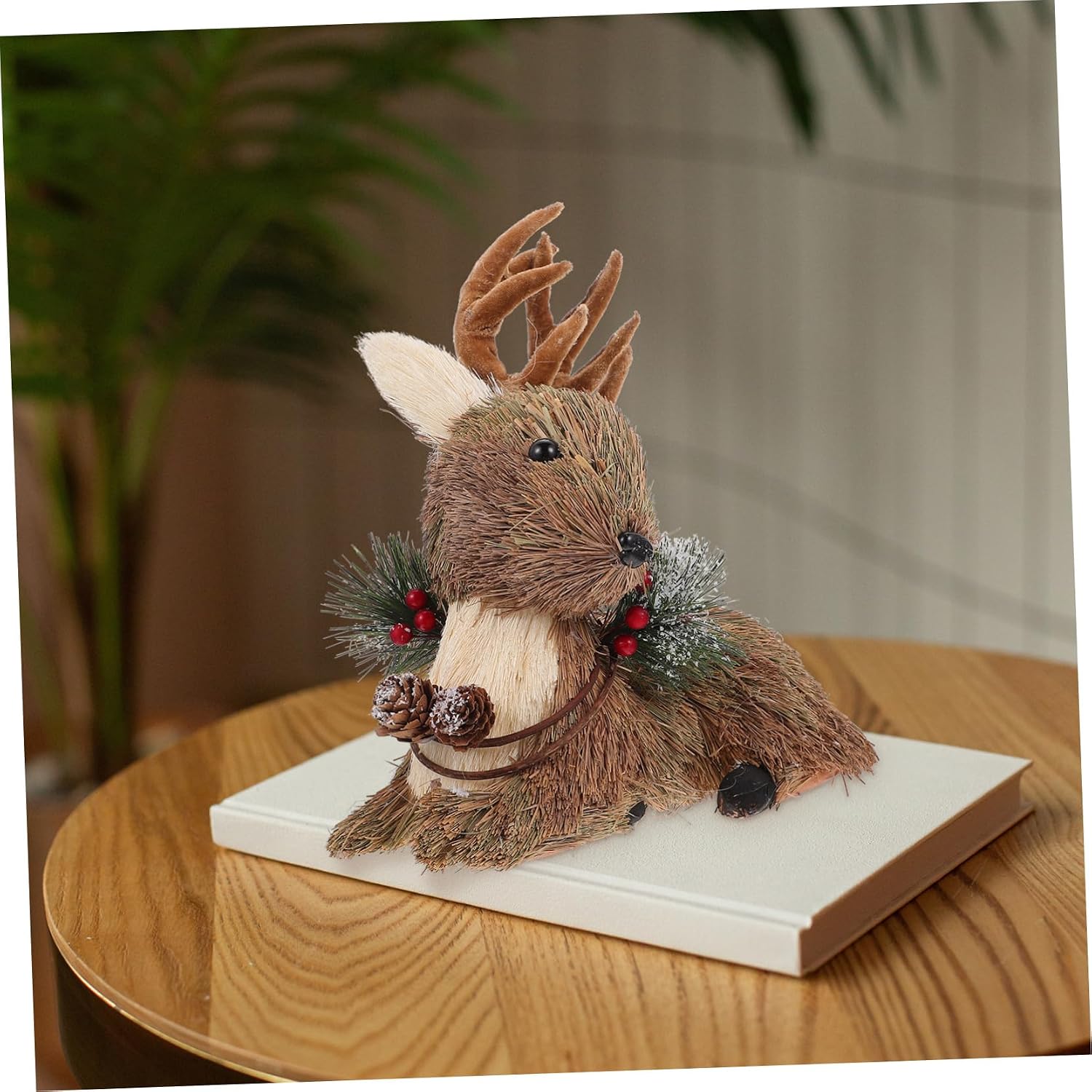 1Pc Xmas Ornament Lying Deer Decor Simulation Straw Woven Christmas Adornment for Home Dining Table Unique Desktop Crafts Decoration