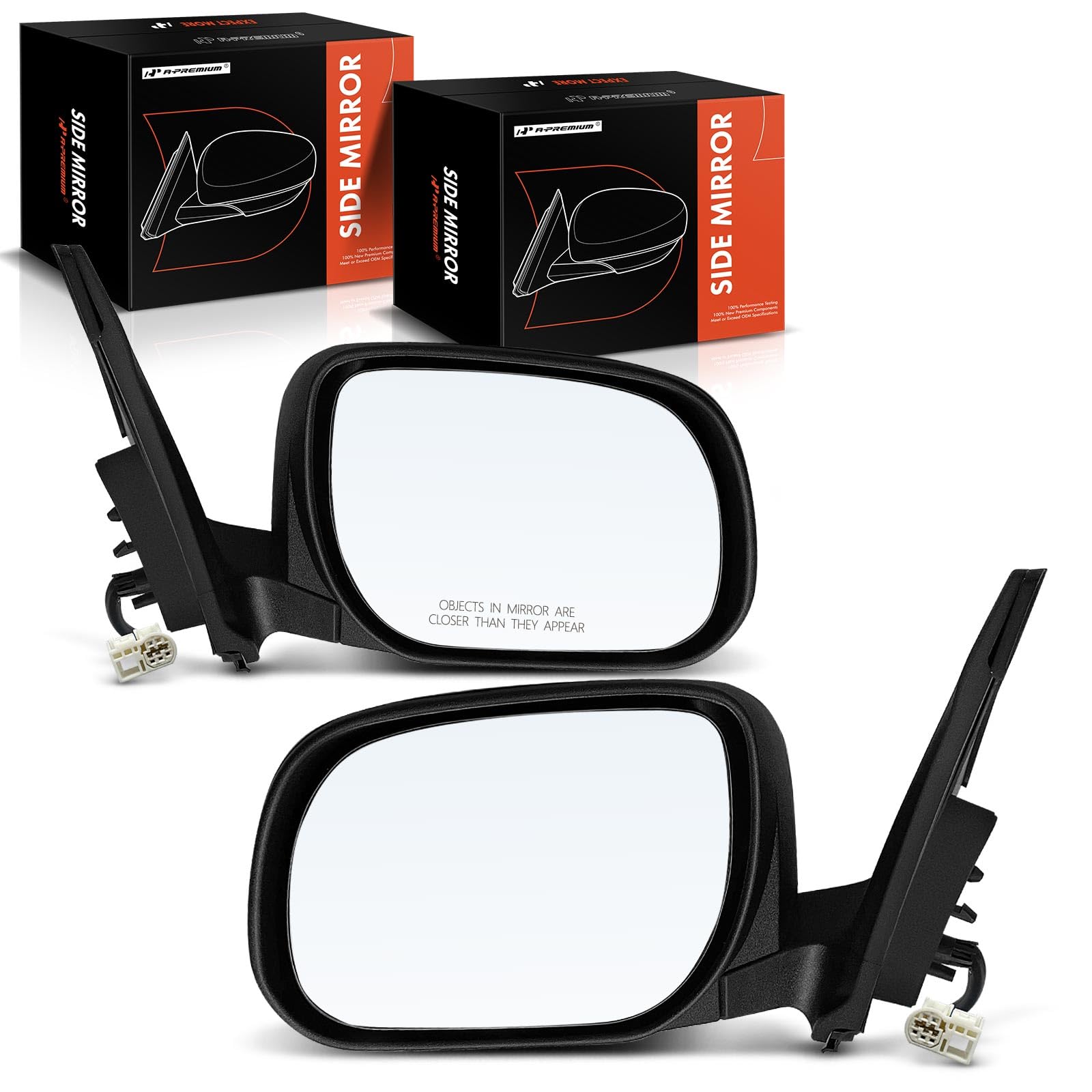 A-Premium Pair (2) Driver and Passenger Side Power Door Mirror - Compatible with Toyota RAV4 2006 2007 2008 - Heated Manual Folding Smooth Black