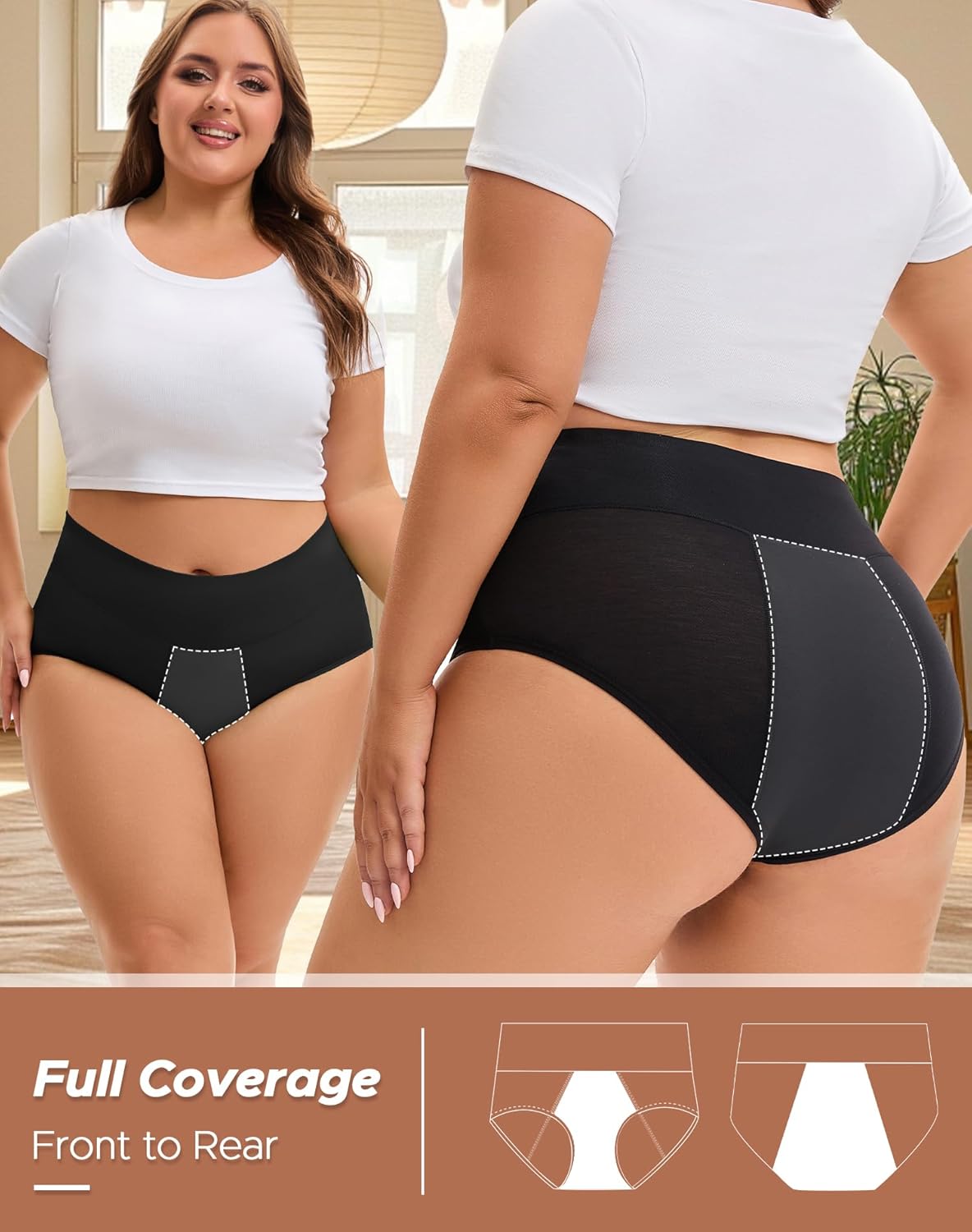 INNERSY Period Underwear for Women Plus Size Heavy Flow Leak-proof Menstrual High Waisted Absorbent Panties 3-Pack - Image 9