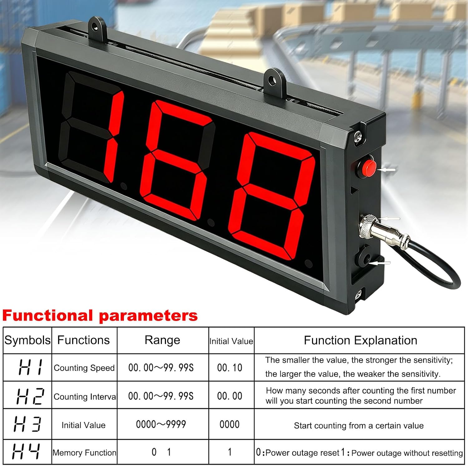 Duży Licznik Cyfrowy Cyfrowy Licznik Led Do 999 Odległość Czujnika 0-27 5 Cala Funkcja Pamięci Po Wyłączeniu Zasilania Automatyczne Zliczanie Taśm Przenośnikowych