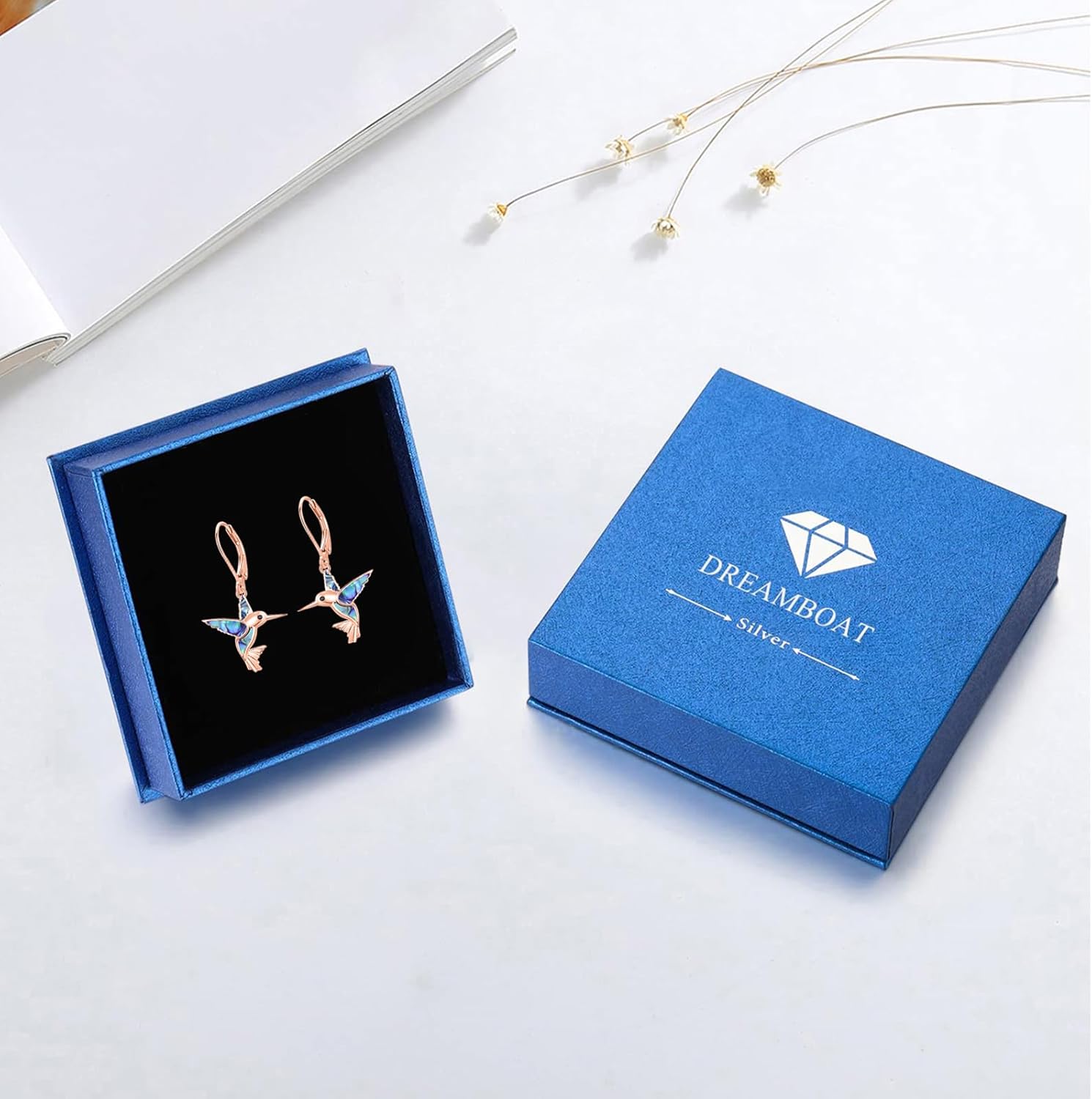 Dreamboat Hummingbird Bird Leverback Earrings for Women 925 Sterling Silver Abalone Shell Dangle Drop Earring Jewelry Gifts for Hummingbirds Lovers