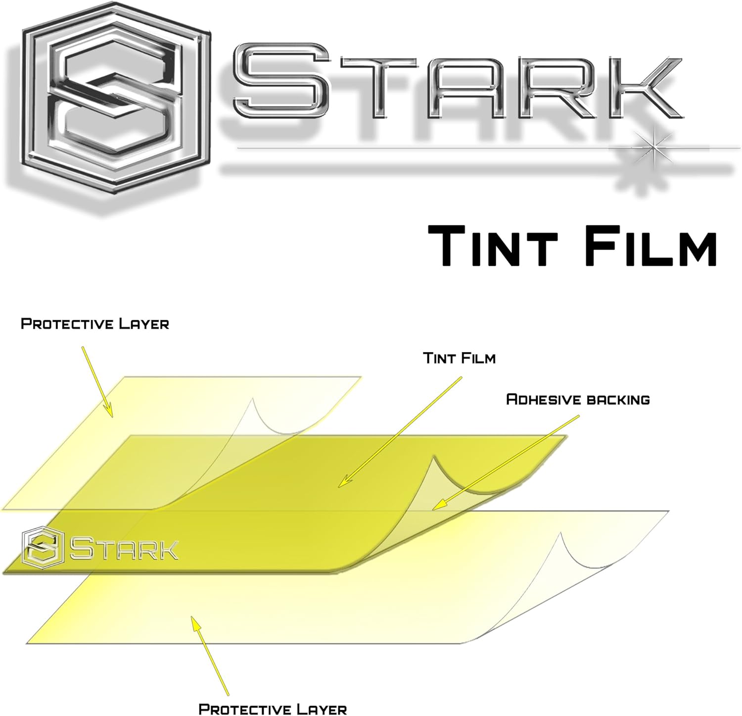 Stark 12" x 240" in / 1 x 20 Ft Glossy Yellow Smoke Tint Headlights Tail Lights Fog Lights Vinyl Wrap Film