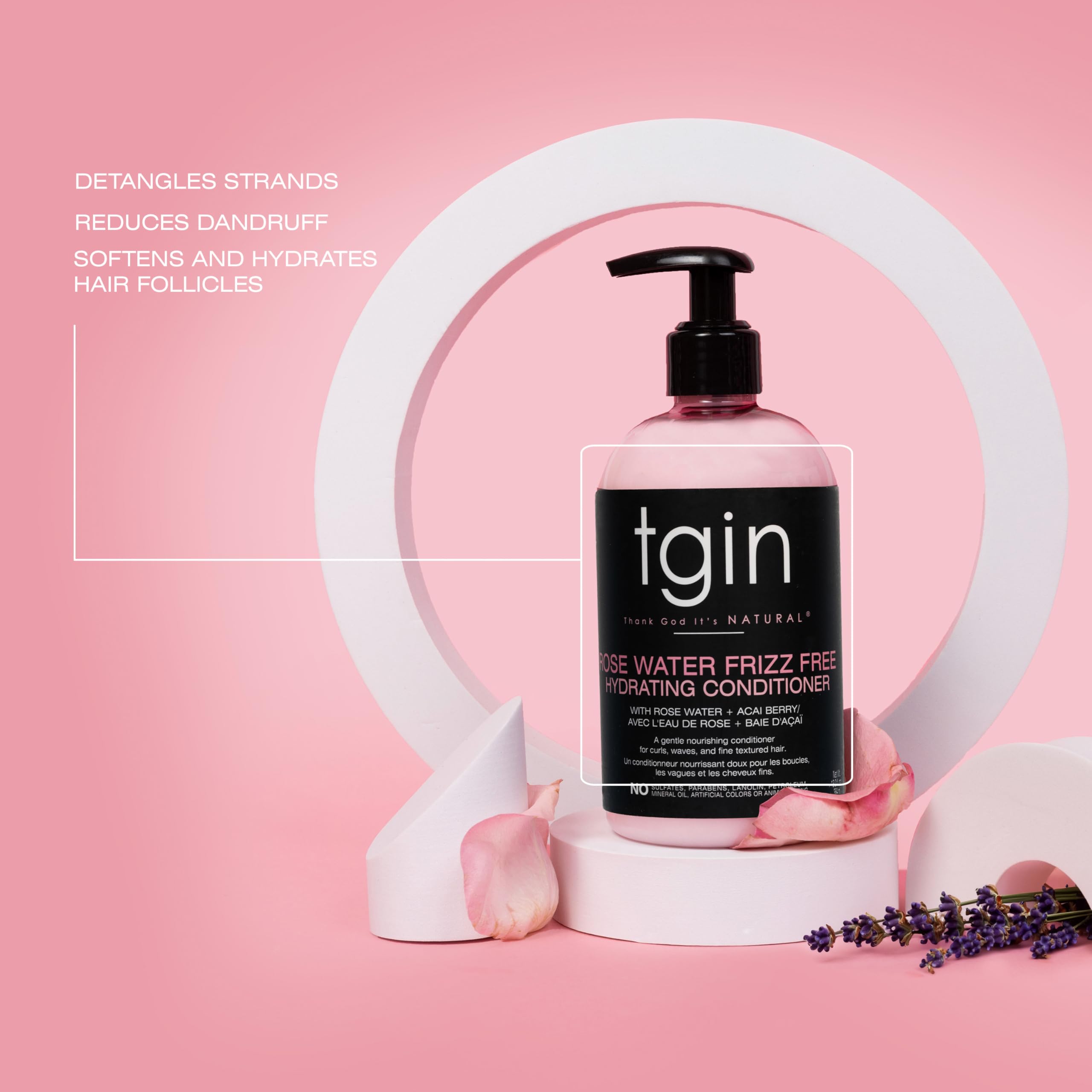 Tgin Rose Water Frizz-Free Après-shampoing hydratant pour boucles – ondulations – Idéal pour les cheveux à faible porosité – Cheveux fins