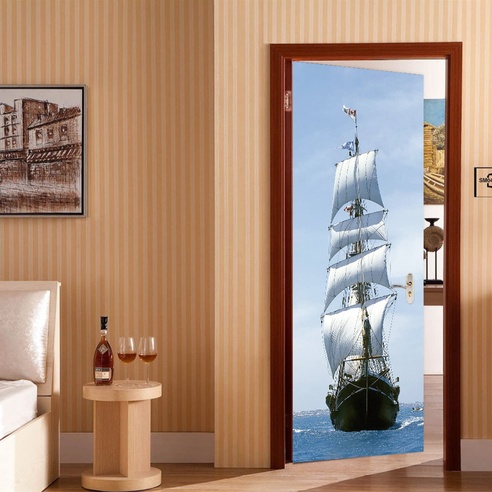 Stickers De Porte Autocollants De Porte 3D Paysage De Bateau Sur Le Lac 90 X 210 Cm Auto-Adhésif Imperméable Amovible Wc,Sticker Porte Chambre,Autocollants Porte D Entree,Autocollants Porte Placard