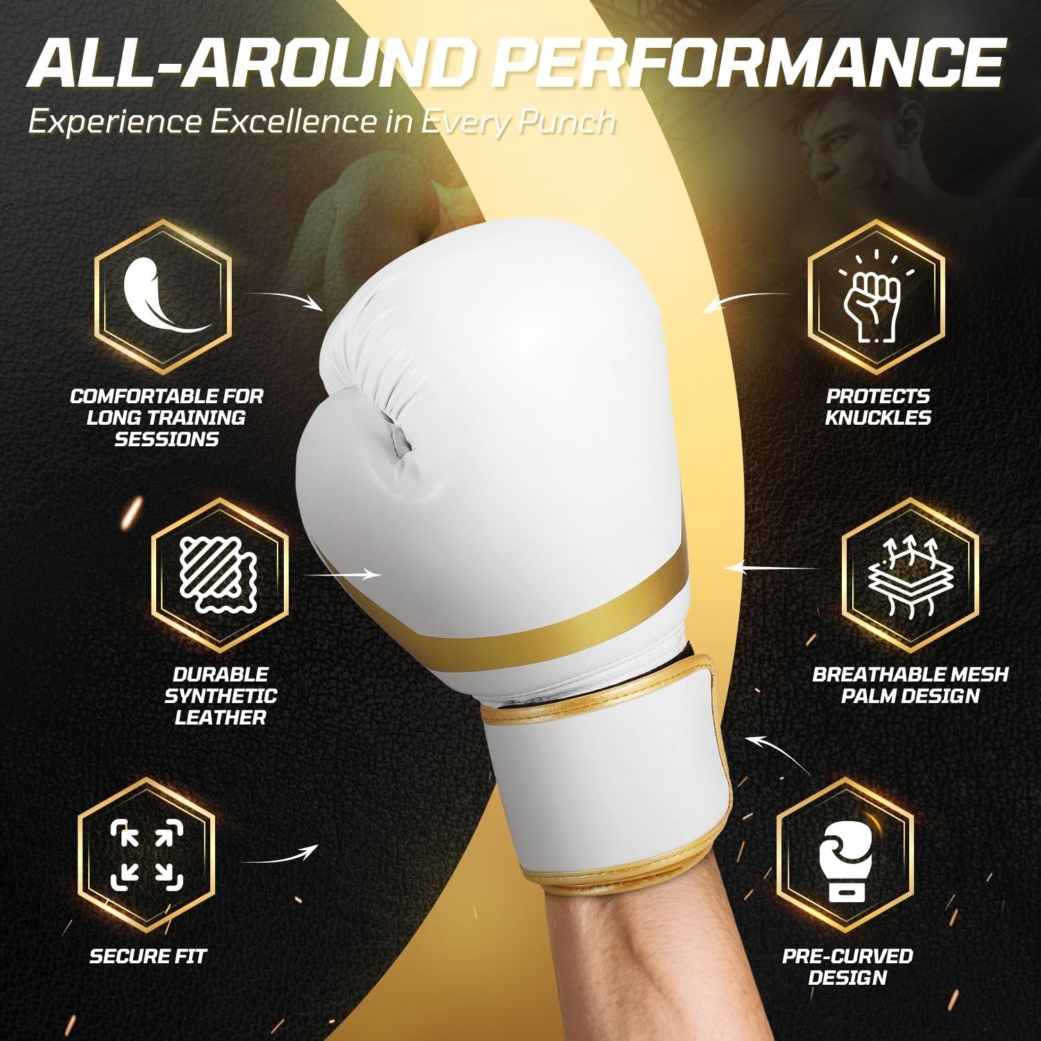 Flexzion Guantoni da boxe da 283,5 g, per uomini, giovani e donne, guanti da boxe da 283,5 g, per kickboxing, MMA, Muay Thai, allenamento, risparmio, bagaglio con fascia per il polso, bianco