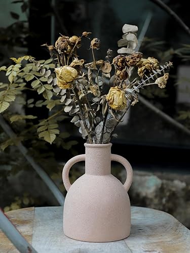 Miniatura 6 de BrownLove 2 jarrones de cerámica marrón con 2 asas, jarrón bohemio moderno de granja, florero decorativo de cerámica para decoración del hogar,