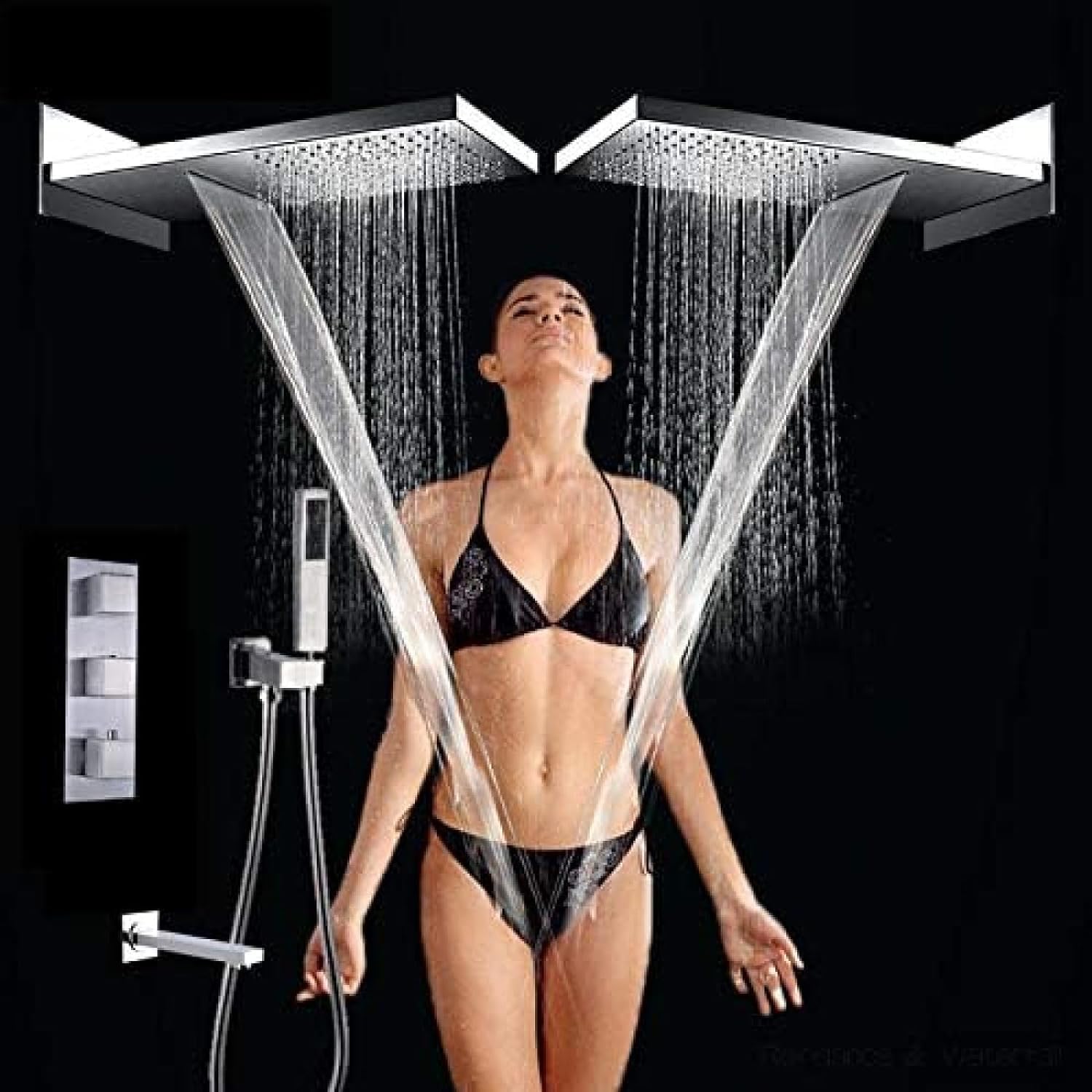 OZBMA Shower Kits, LED Luxury Set Waterfall Rainfall Head Faucet Bathroom Faucets Thermostatic 4 Ways Mixer Tap Wall Mount