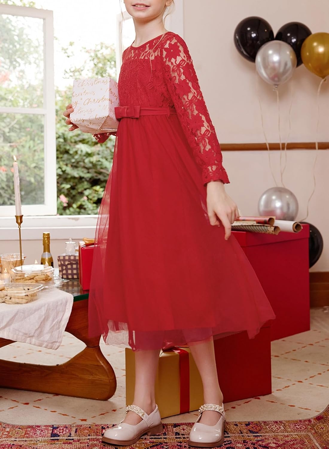 blibean Girls Flower Dresses Fall Lace Tulle Party Dress Size 6-15 Years - Image 3