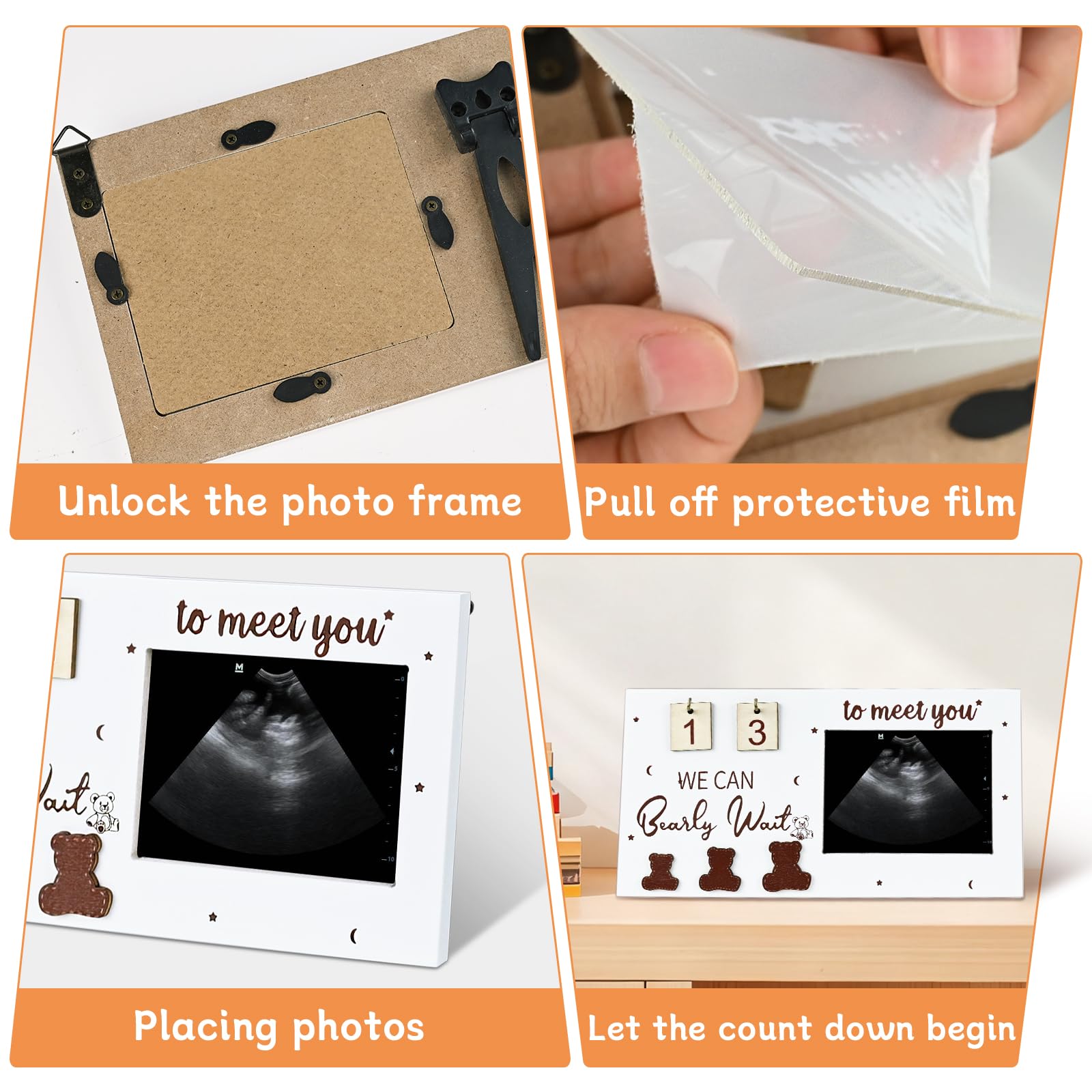 ROYUEXT Baby Ultrasound Photo Frame, Ultrasound Photo Frame with Countdown Weeks, Mum to be Gifts - Image 3