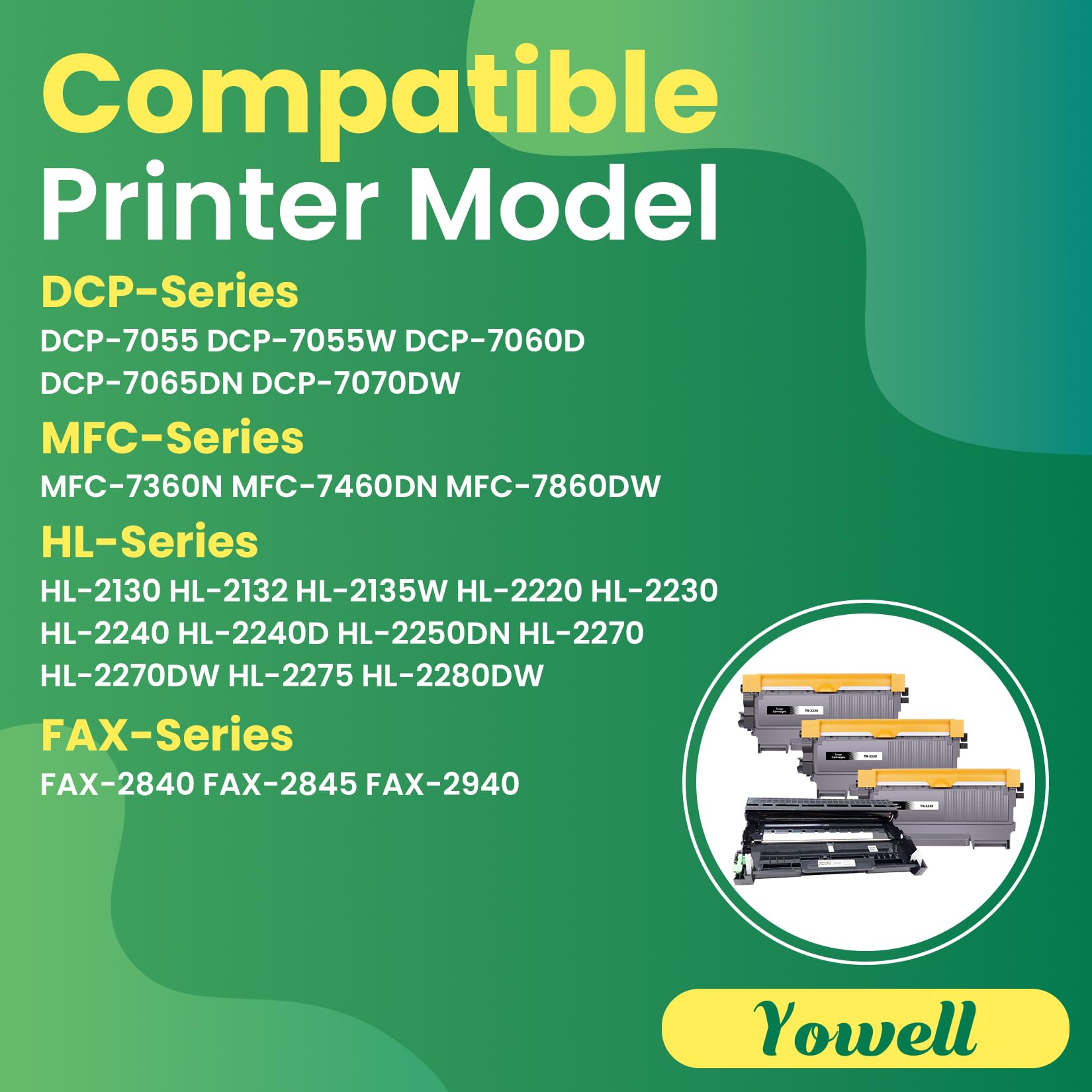 Yowell 3X TN2220 toner i 1 x DR2200 bęben kompatybilny z Brother TN2220 TN-2010 DR2200 Drum Unit do MFC 7360N HL-2130 DCP-7055 DCP-7055W HL-2250DN MFC-7460DN
