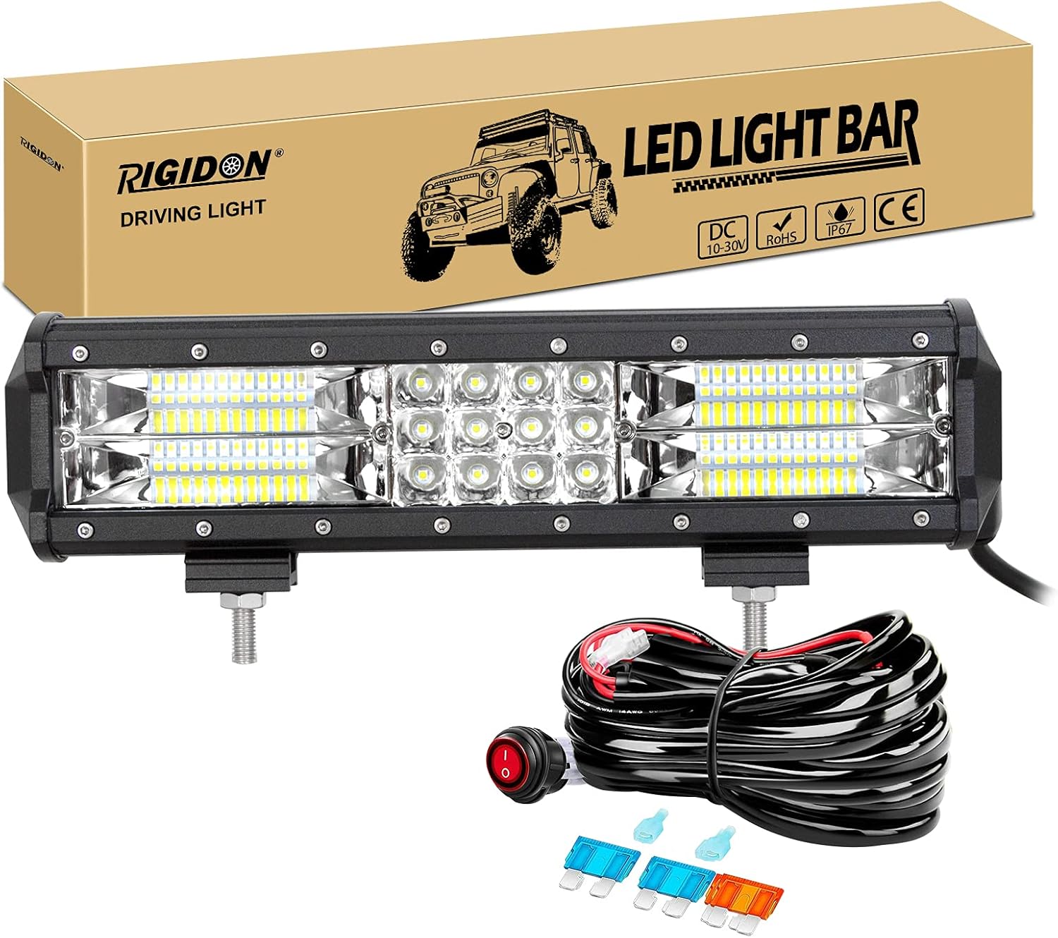 RIGIDON 12 inch 180W driving led light bar with 12v wiring harness