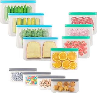 LeMuna 12 Pack Reusable Food Storage Bags, BPA Free Reusable Freezer Bags, PEVA Leakproof (4 Gallon Freezer Bags, 4 Reusab...