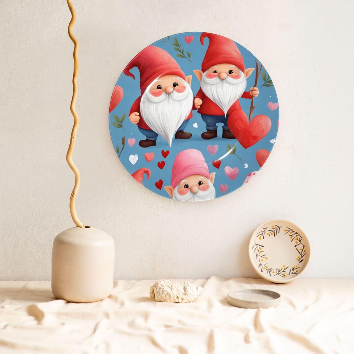 Sweet Valentine'S Gnomes 10 Inch Decorative Plate With Stand, Elegant Display Wall Plate For Home Decor