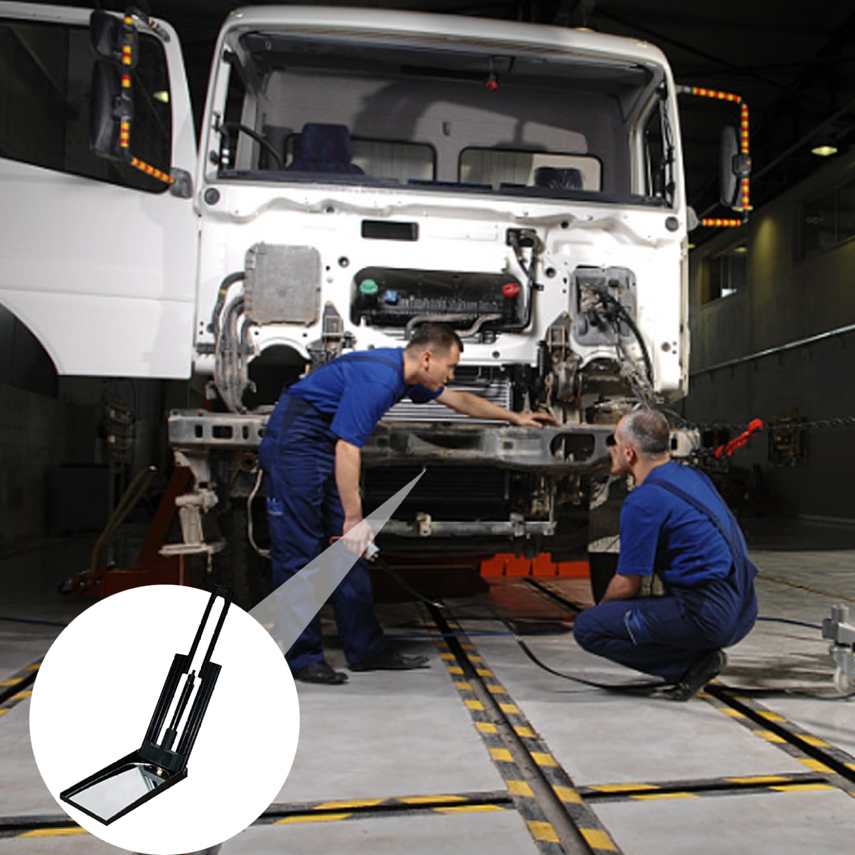 Miroir d'inspection LED pliable et portable sous le véhicule, miroir télescopique en verre acrylique alimenté par batterie, miroirs d'inspection grand angle pour tube de canapé de voiture, sans ba..
