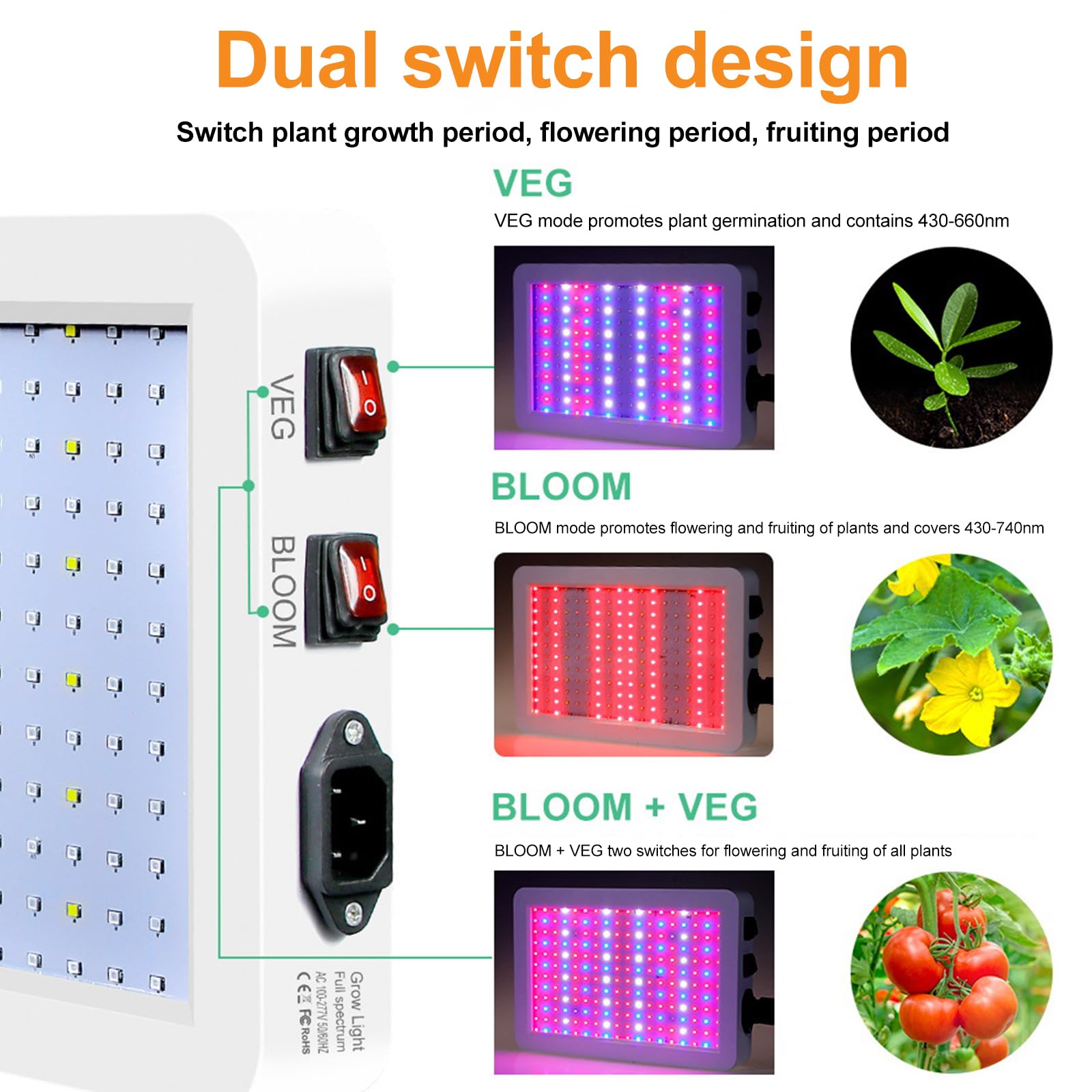 Pflanzenlampe LED Vollspektrum - 2000W 312 LED Grow Lampe Vollspektrum mit Veg/Bloom Doppelschaltern, UV Lampe Pflanzen Grow Light, Hängende Wachstumslampen für Pflanzen, Gewächshaus, Gemüse & Blumen