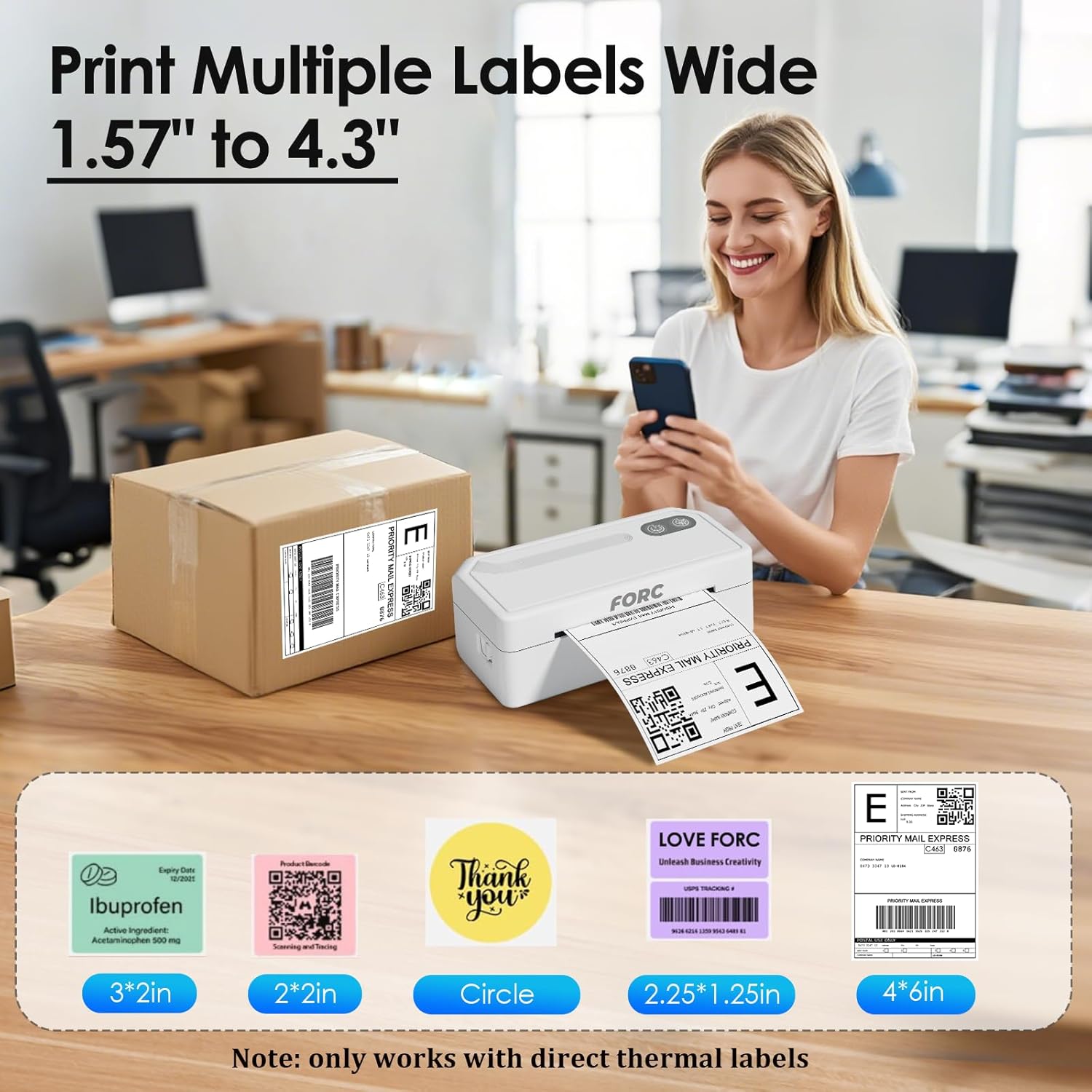 Forc Shipping Label Printer,4X6 Thermal Label Printer for Small Business & Office Package,Compatible with Android, iOS, Windows and Mac, Widely Used for Amazon,UPS,Etsy,USPS - Image 4