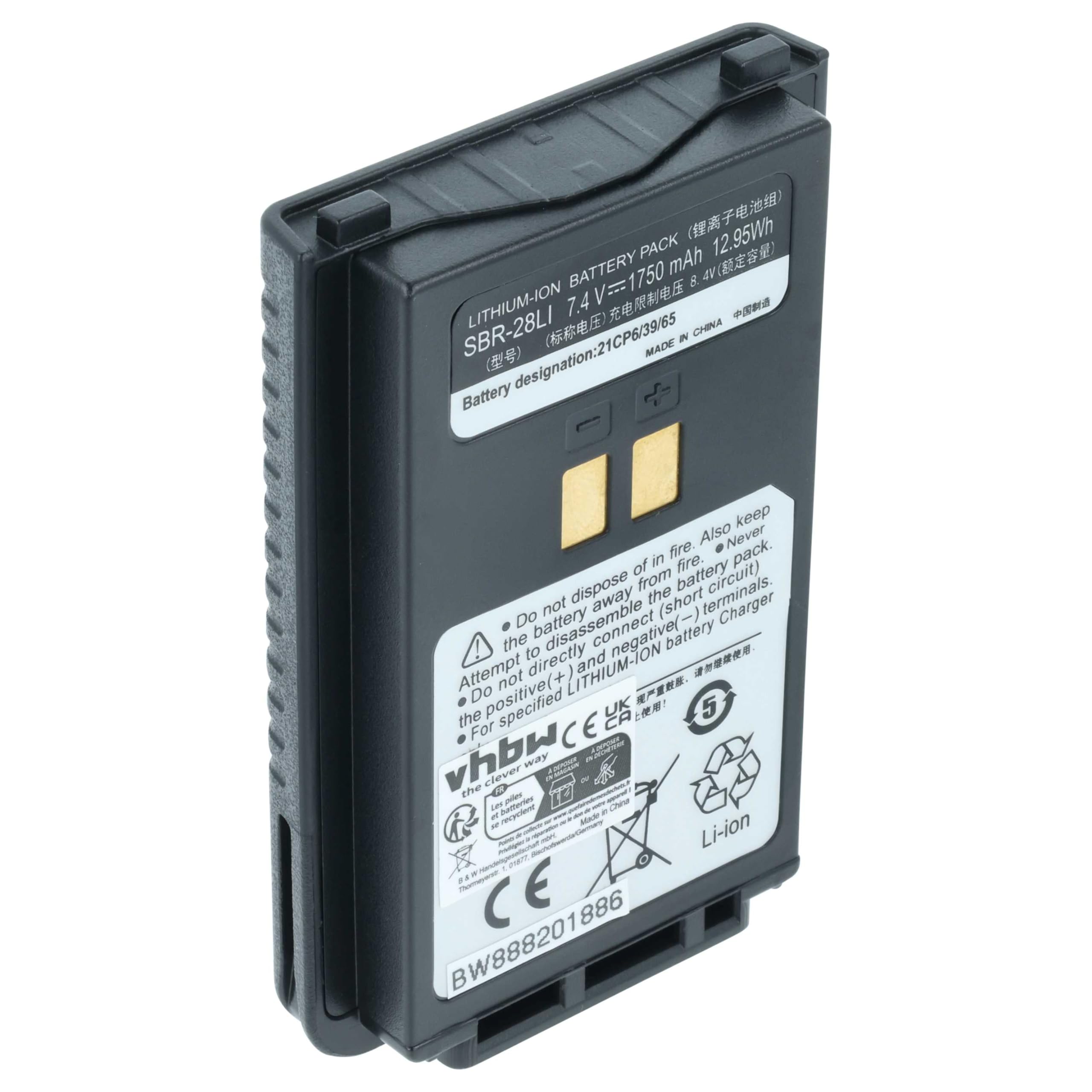 vhbw Bateria zamienna do Yaesu SBR-26LI, SBR-28, SBR-25LI, SBR-28Li do krótkofalówki, Walkie Talkie (1750 mAh, 7,4 V, litowo-jonowa)