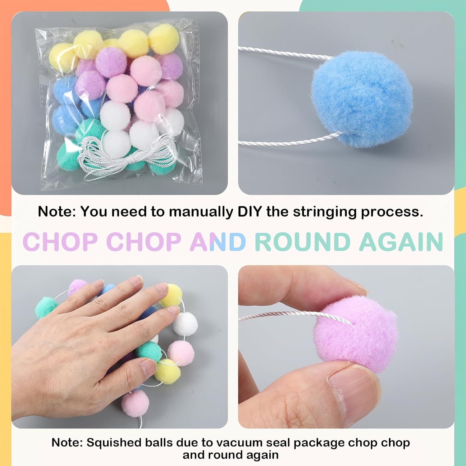 Elegaperma 5 Pack Felt Ball Garland, Cute Pastel Pom Pom Garland