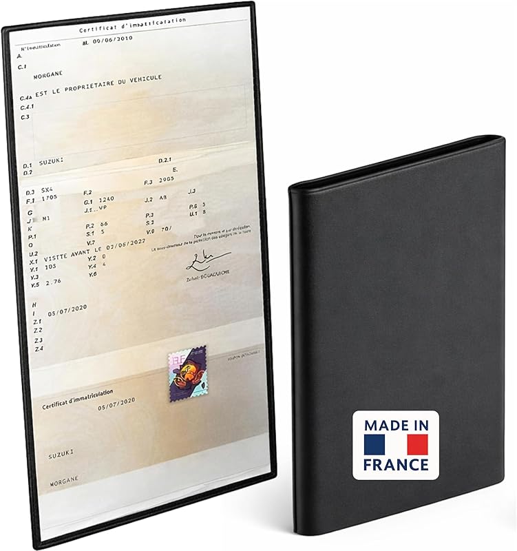 Étui Carte Grise 3 Volets en PVC Gomme Souple – Protège Certificat d’Immatriculation Auto & Moto – Fabriqué en France