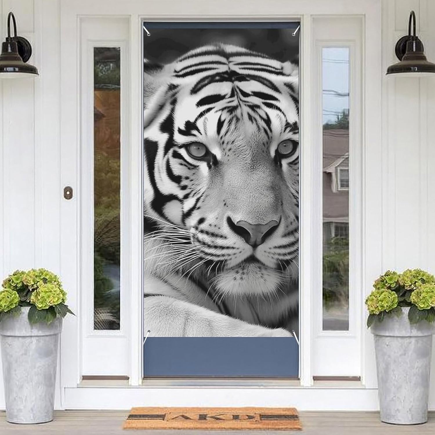 Black White Tiger Decoration Door Banner Welcome Door Cover image 3