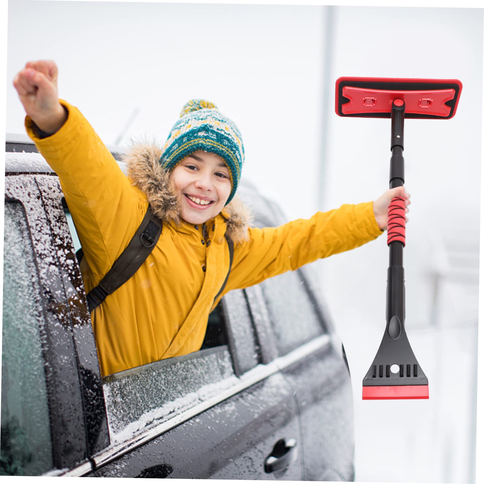 Abaodam Grattoir à Neige et Brosse pour Voiture Télescopique Rouge