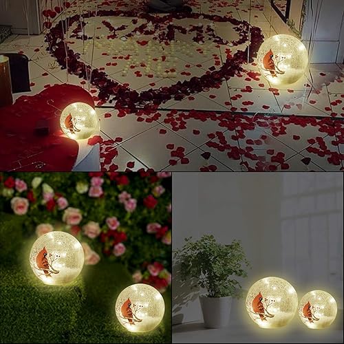 Miniatura 3 de Luces de bola de vidrio agrietado, lámparas de mesa con patrón de pájaro cardenal, funciona con pilas, paquete de 2 (6 pulgadas y 5 pulgadas), luz