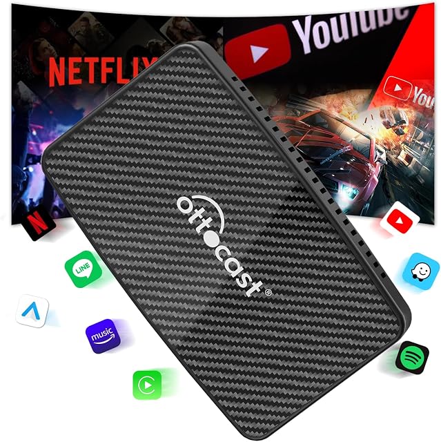 OTTOCAST Bezprzewodowy adapter CarPlay, Android Auto Wireless Adapter, obsługa Netflix i YouTube, Play U-Disk, multimedialna karta wideo, AI-Box, klucz USB do fabrycznie okablowanych samochodów