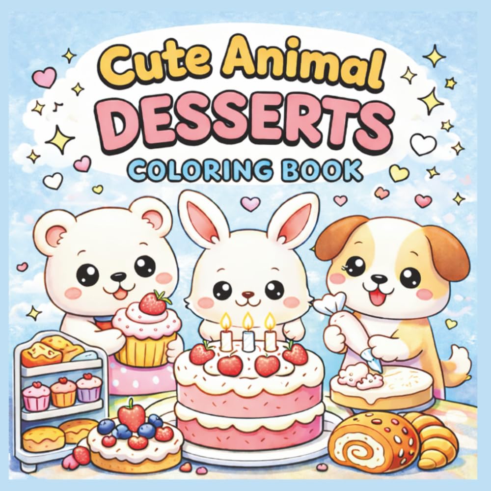 Cute Animal Desserts Coloring Book: Fun & Easy Coloring Pages for Kids Ages 3–6 (Cute Animal Coloring Book Bundle)