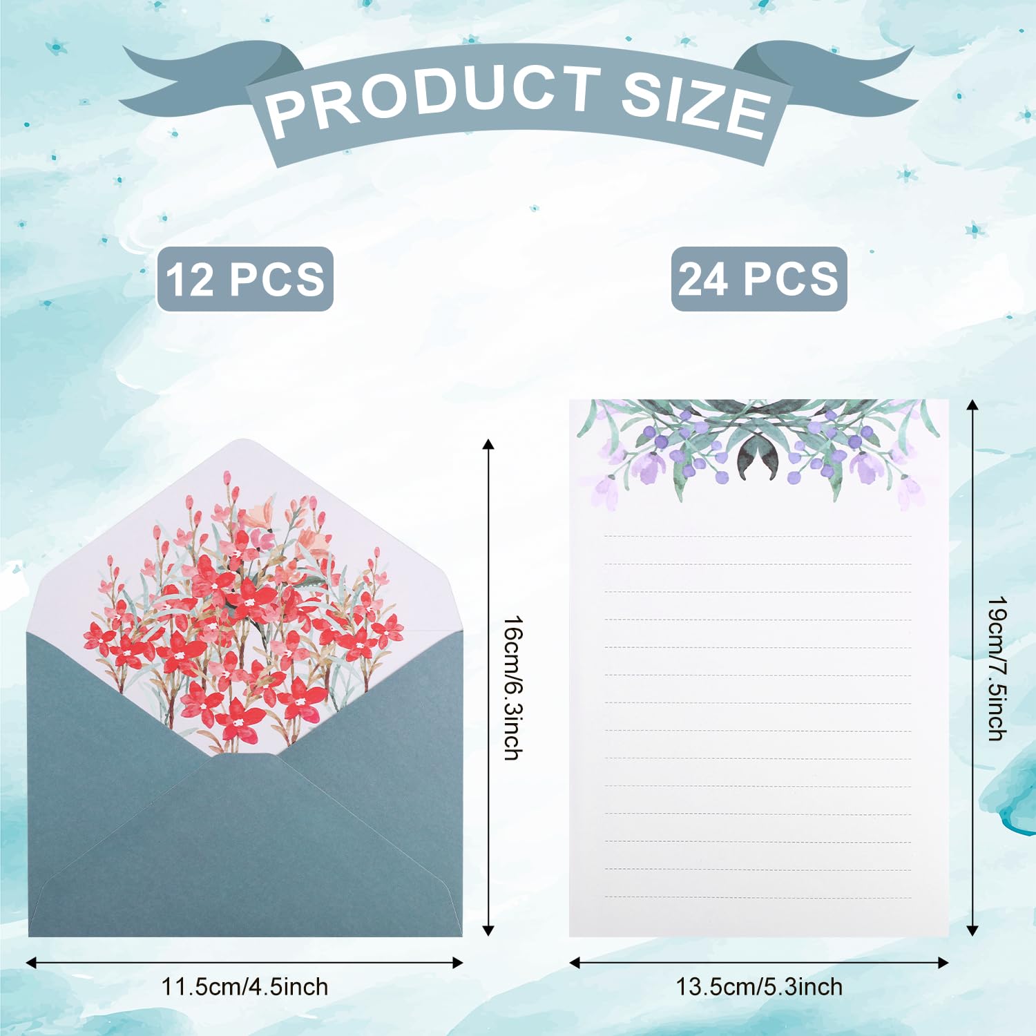 Papier à Lettres Floral Vintage - 24 Feuilles A5 + 12 Enveloppes - Pour Invitations Ou Cadeaux