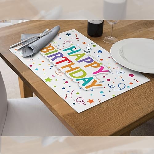Miniatura 4 de Juego de 4 manteles individuales de tela de feliz cumpleaños para mesa de comedor, manteles individuales rectangulares de tela