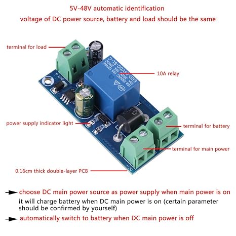 Power Supply Controller, 5V~48V 10A DC Power Supply/Battery Automatic Switch Module Emergency Controller