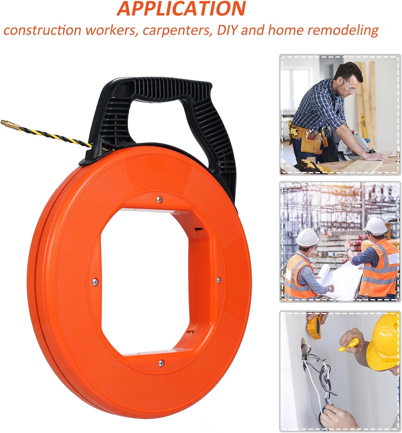 Electrical Wire Puller, 100FT Polyester Electrical Fish Tape, Fish Tape Wire Puller with High Impact Case, Cable Retractable Aid Polyester Wire Puller Including 6 Adapters