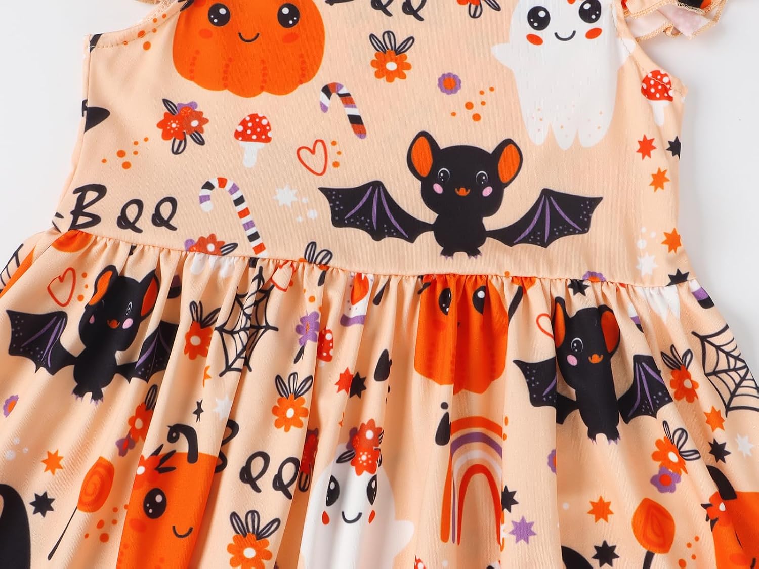 Girls Dresses Back to School Outfits Kids A-Line Cute Midi Casual Sundress | Cartoon Printed Flutter Sleeve Dress For Toddler Girls, Soft Stretch Fabric, Summer Party Casual Outfit