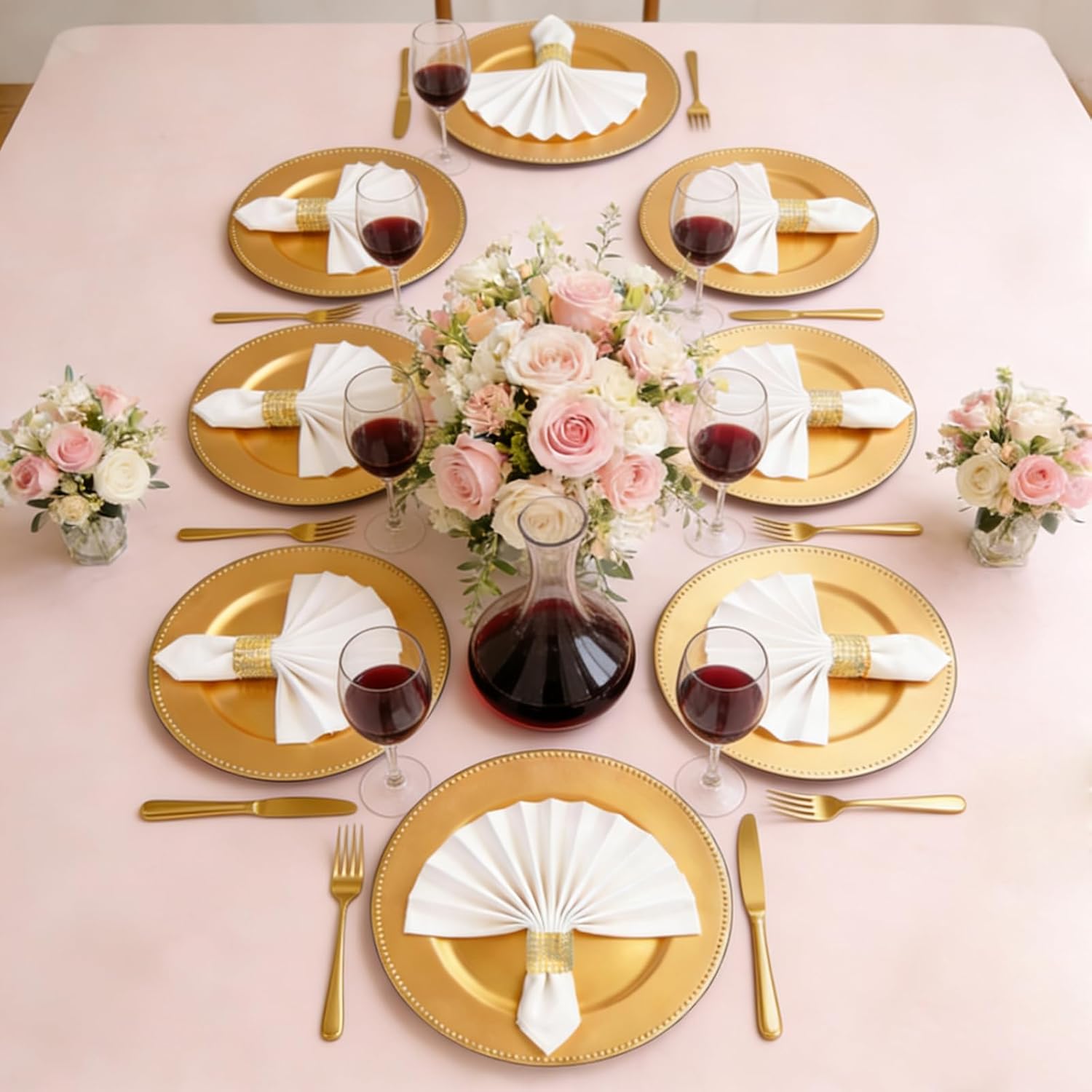 110 Pcs Charger Plates 13'' Round Dinner Plate Chargers Set Include 55 Napkin Rings 55 Plastic Beaded Plate Chargers for Wedding Party Table Setting(Gold)