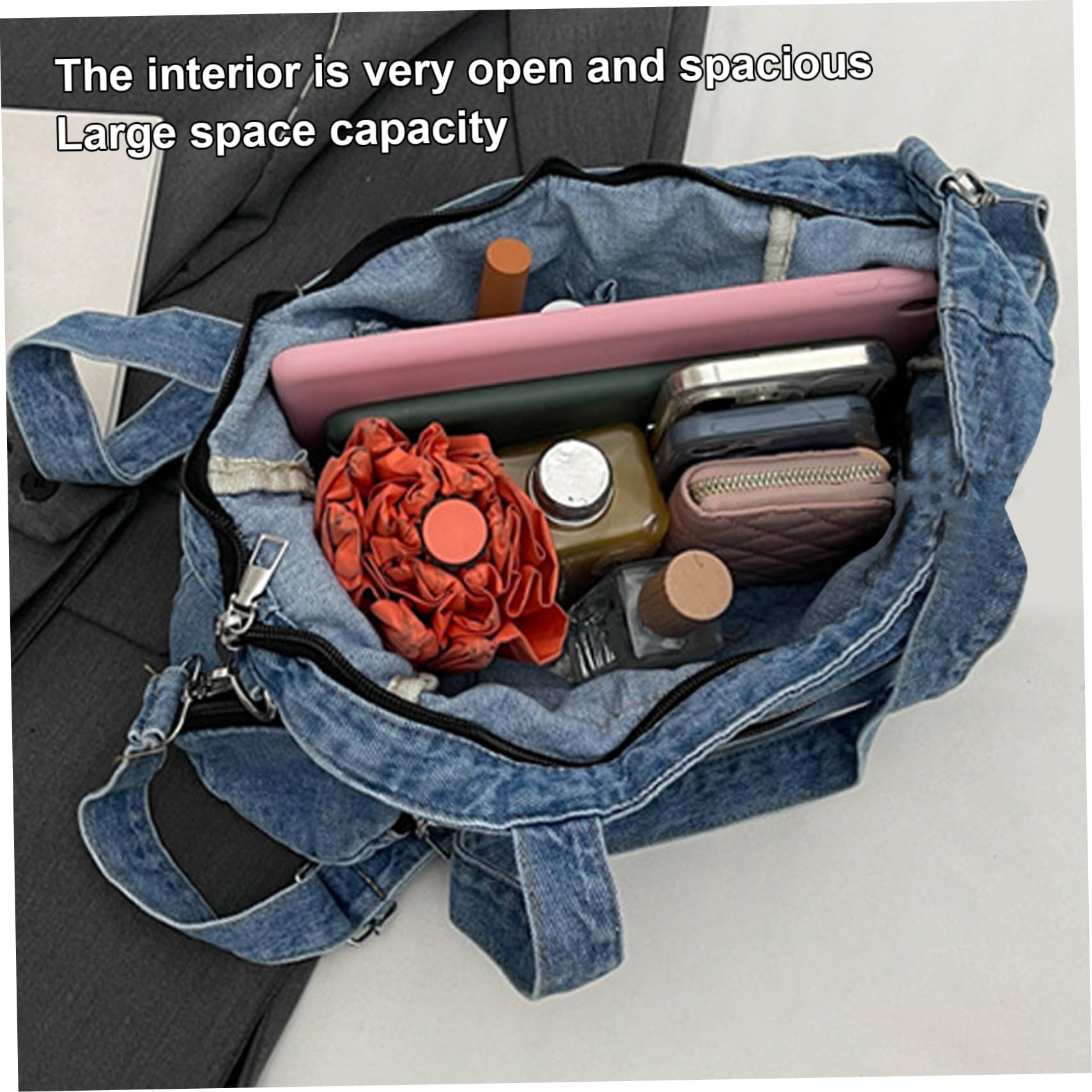 Borsa in Denim da Donna Borsa a Tracolla in Denim Casual a Tracolla Multitasche con Tote e Pochette Appesa con Chiusura Cerniera di Capacità, per Donna, Totes