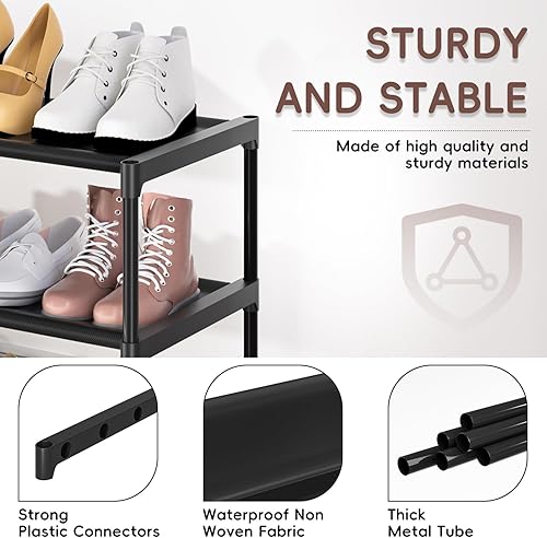 Miniatura 5 de Zapatero largo de 2 niveles, organizador de zapatos ancho apilable para entrada de armario, estante de zapatos, resistente y duradero, ahorra espacio