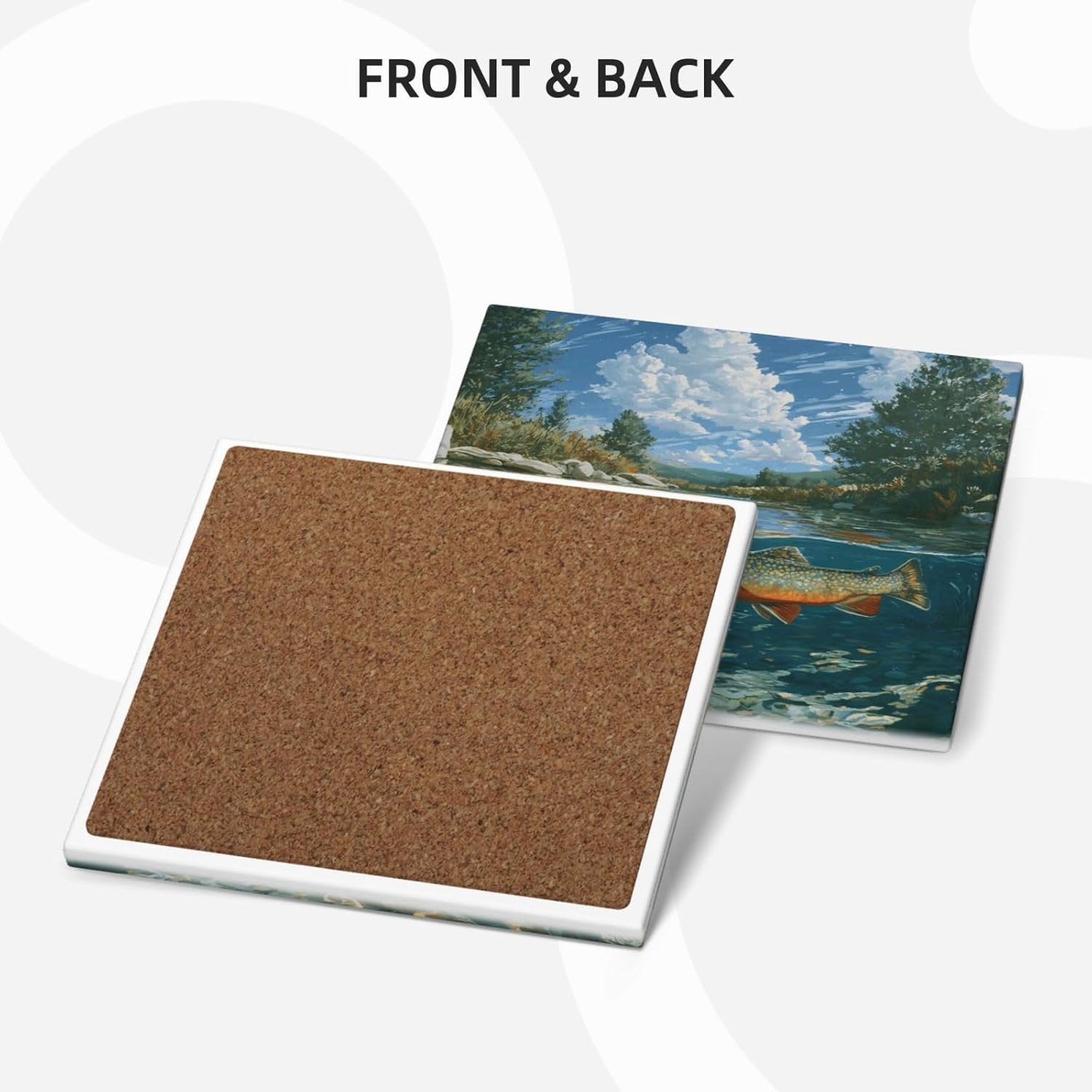 (Brook Trout Fly Fishing) Ceramic Coasters Set of 6 with Holder Non-Slip Square Coffee Coasters for for Cup Mug Drink Patio Coffee Table Decor, Christmas Coasters Home Bar Supplies