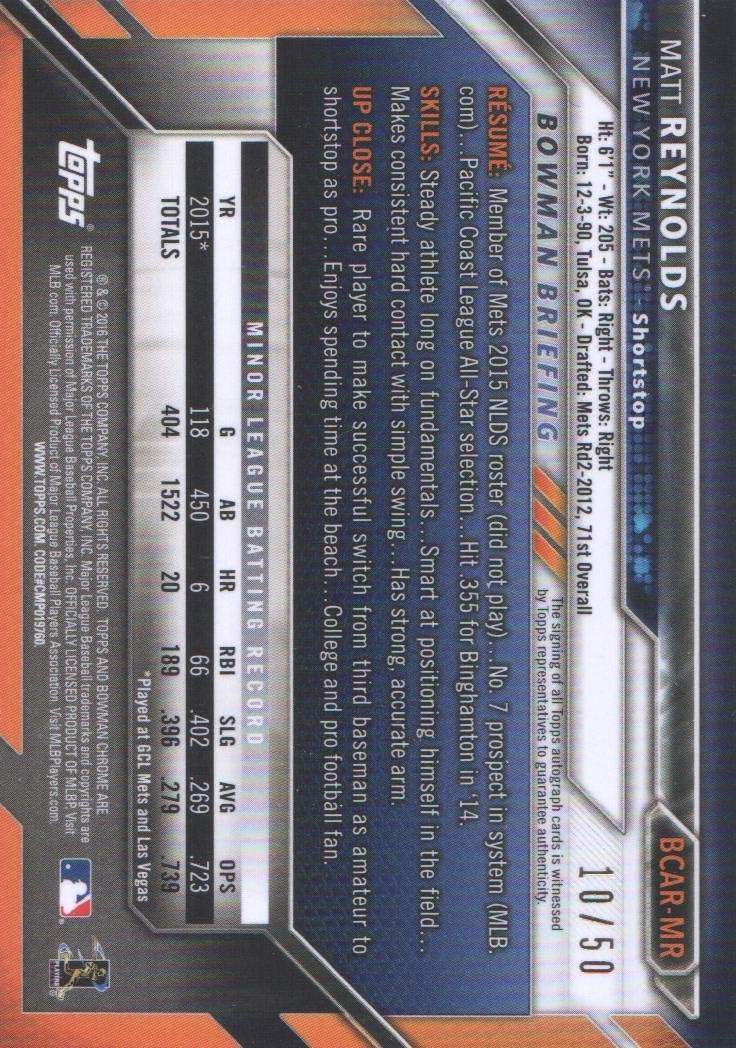 2016 Bowman Chrome Baseball Gold Refractor #BCAR-MR Matt Reynolds RC AUTO 10/50