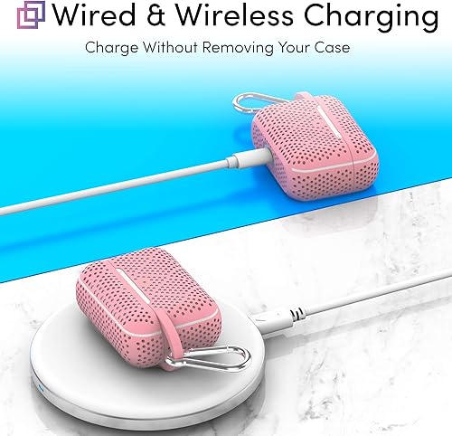 Vista 10 de TALK WORKS Funda para AirPods Pro con llavero – Funda protectora de silicona dura para AirPods, llavero con clip, mosquetón de carga inalámbrica